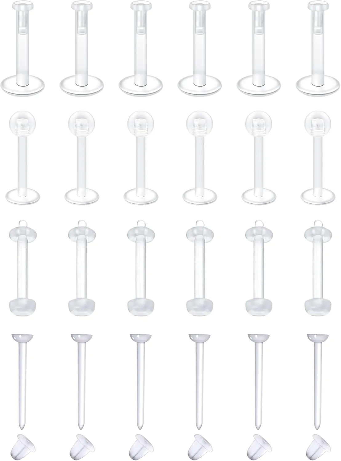 MODRSA Clear Nose Rings & Studs - Plastic Nose Piercing Retainers - 16g, 18g, 20g - Clear Cartilage Earrings & Lip Piercing Retainer