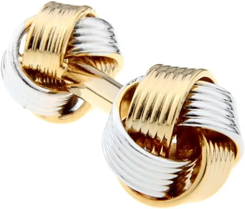 MRCUFF Knot 2 Two Tone Dual Ends Pair Cufflinks in a Presentation Gift Box & Polishing Cloth