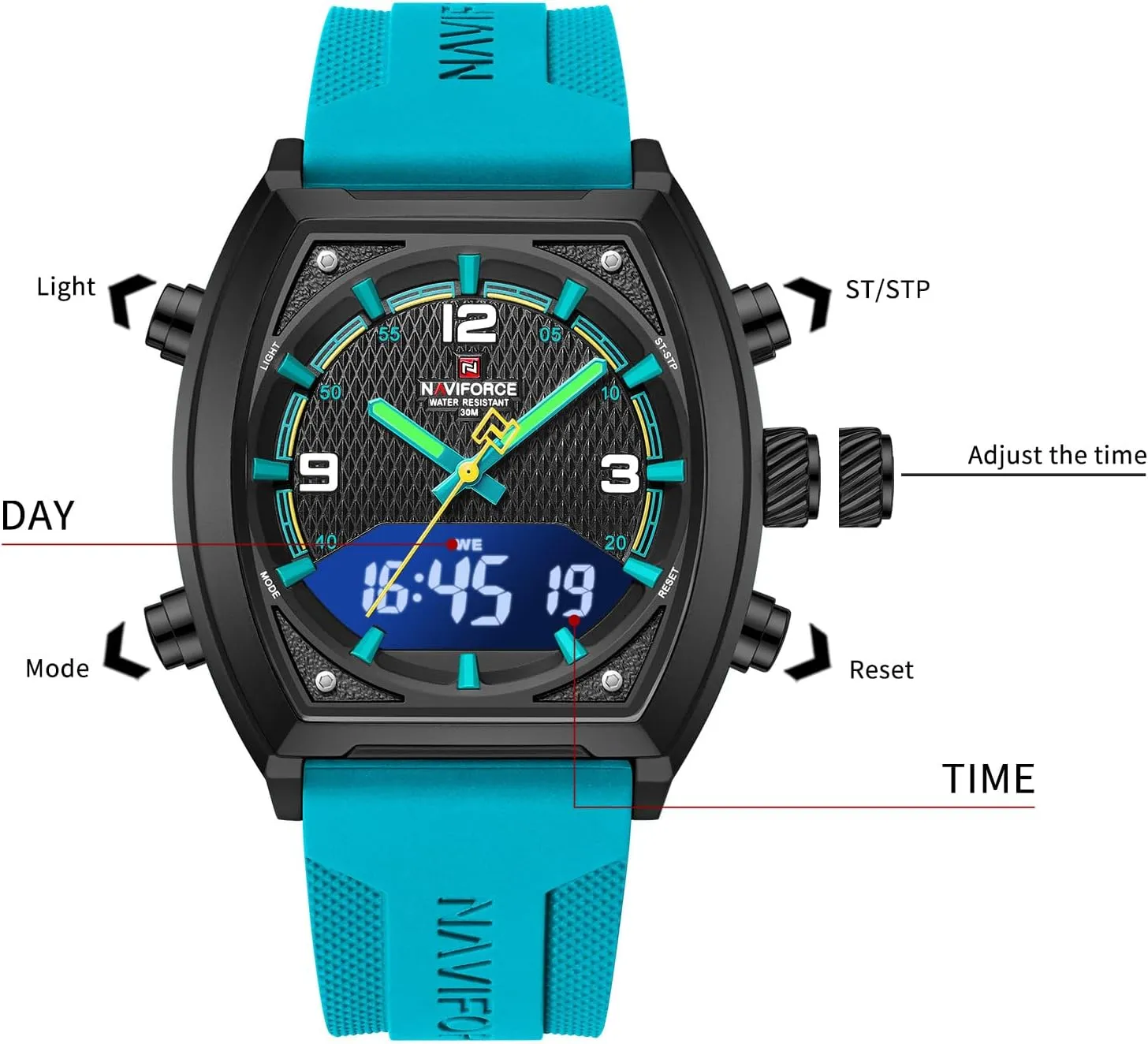 NAVIFORCE Fashion Business Mens Watches,Multifunctional Dual Display Waterproof Wristwatch,Gift Watch for Men