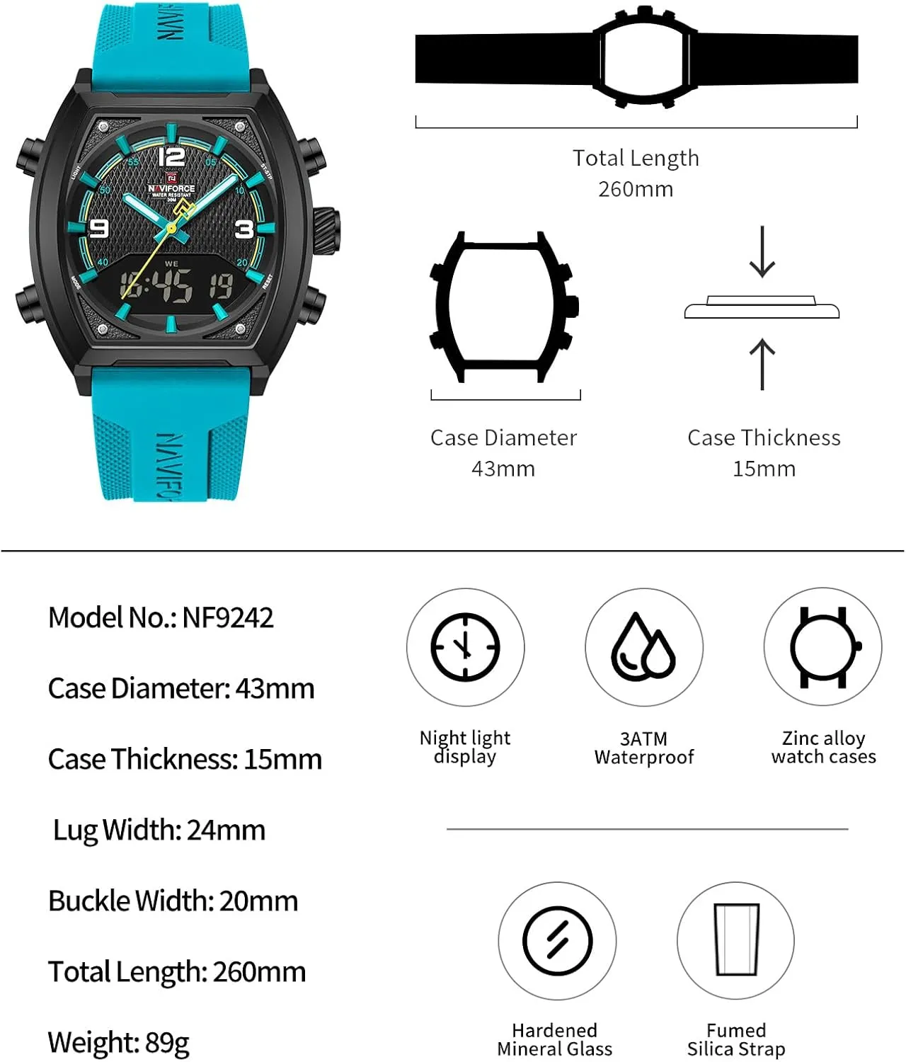 NAVIFORCE Fashion Business Mens Watches,Multifunctional Dual Display Waterproof Wristwatch,Gift Watch for Men