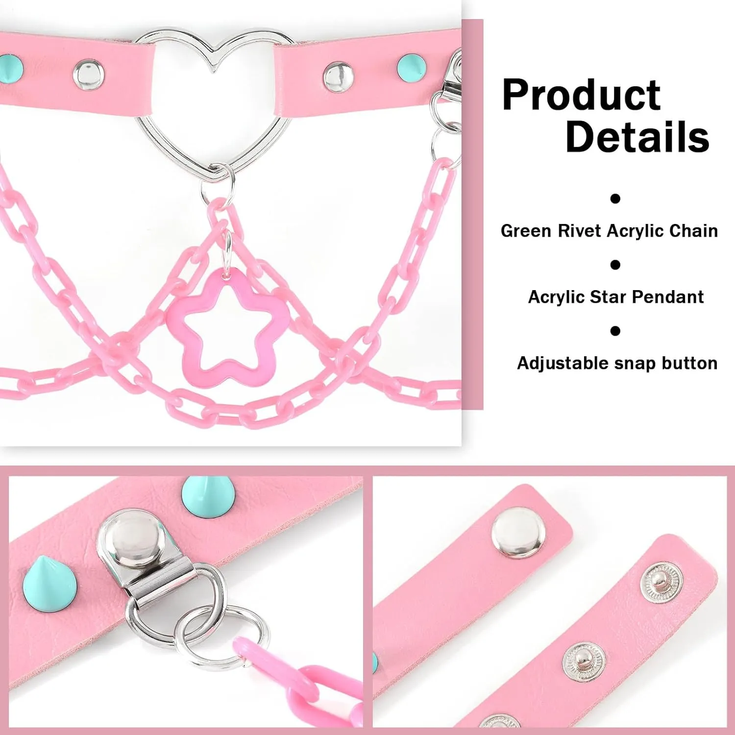 Navoky Goth Star Pink Choker Heart Leather Collar Chokers Spiked Chokers Necklace Gothic Jewelry for Women