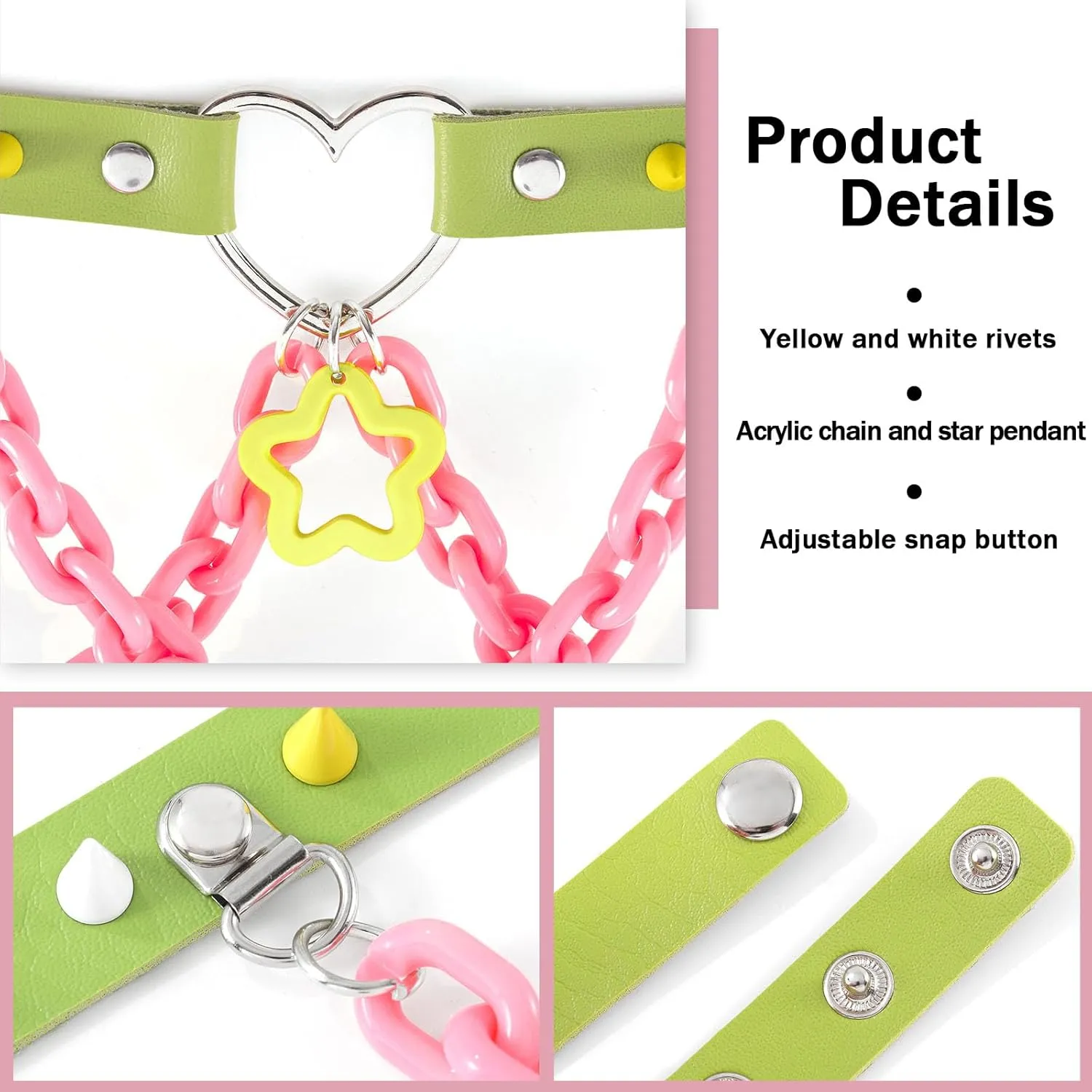 Navoky Goth Star Pink Choker Heart Leather Collar Chokers Spiked Chokers Necklace Gothic Jewelry for Women