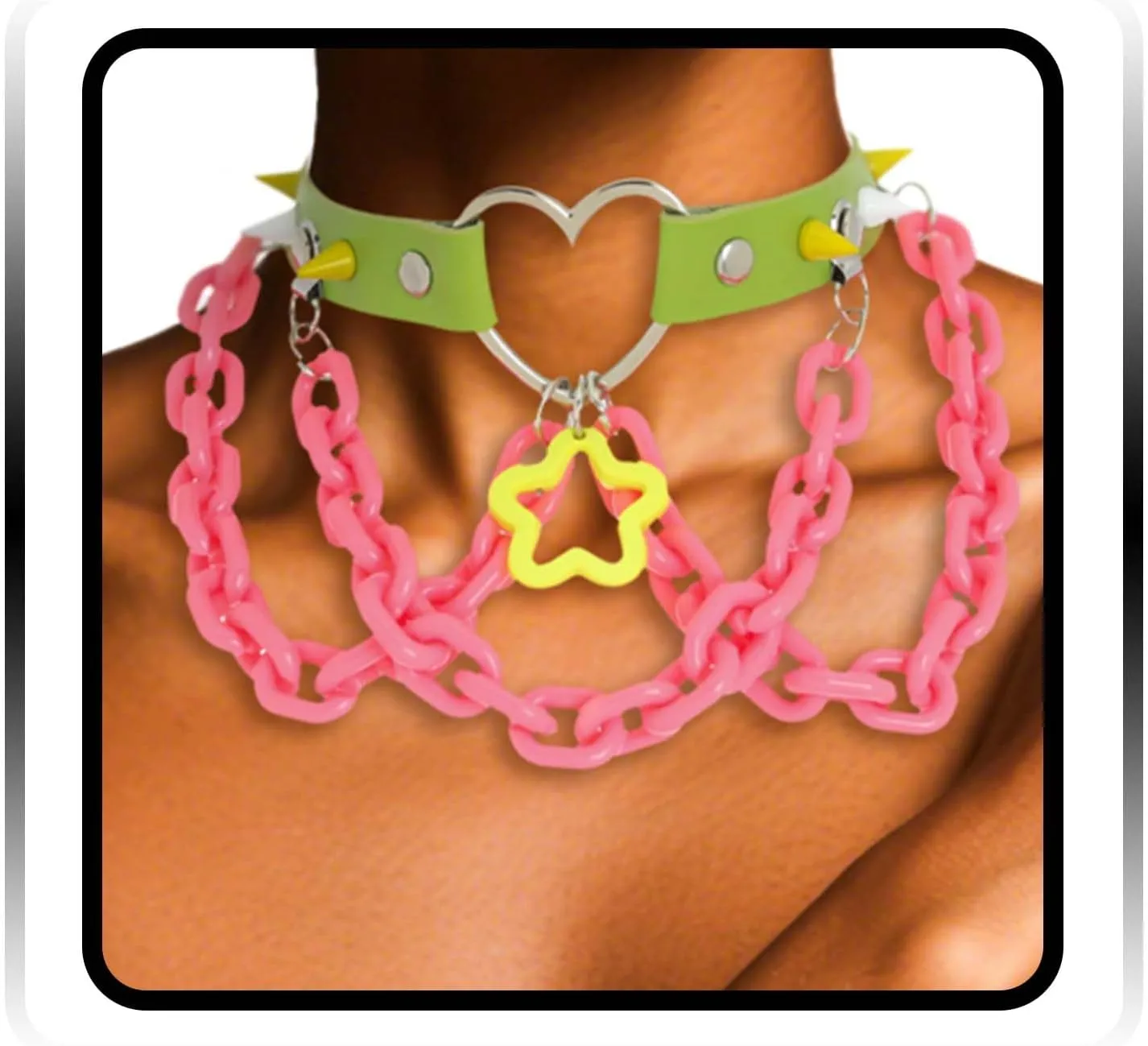 Navoky Goth Star Pink Choker Heart Leather Collar Chokers Spiked Chokers Necklace Gothic Jewelry for Women