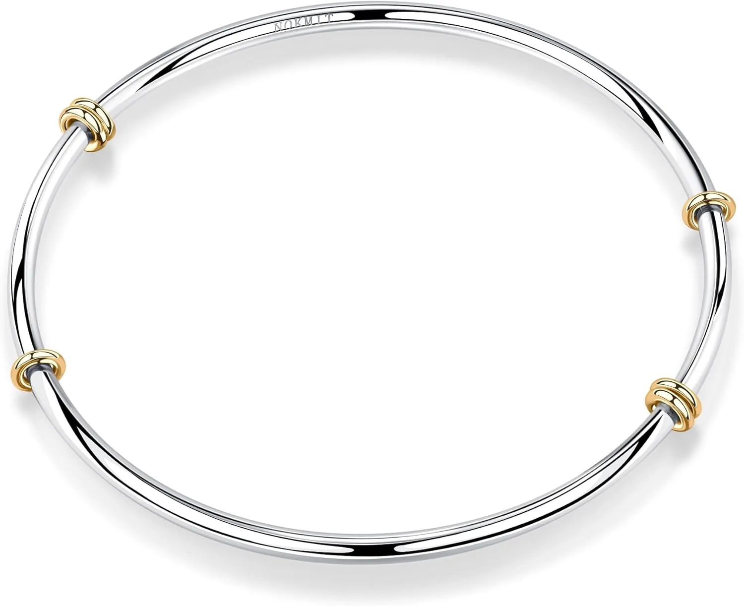 NOKMIT Two-Tone Stackable Bangle for Women High Polished Thin Interlocking Stainless Steel Bracelets Classic Plain Non-Tarnish Gold&Silver Mixed Metal 1PC/3PCS