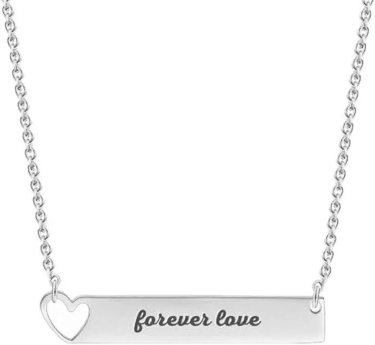 NOUMANDA Horizontal Rectangular Metal Bar Engravable Name Custom Necklace Love Heart Hollow Initial Letter Pendant