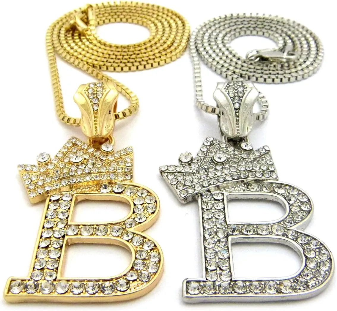 NYFASHION101 Dual Tilted Crown on Initial B Pendant Set w/Chain Necklace