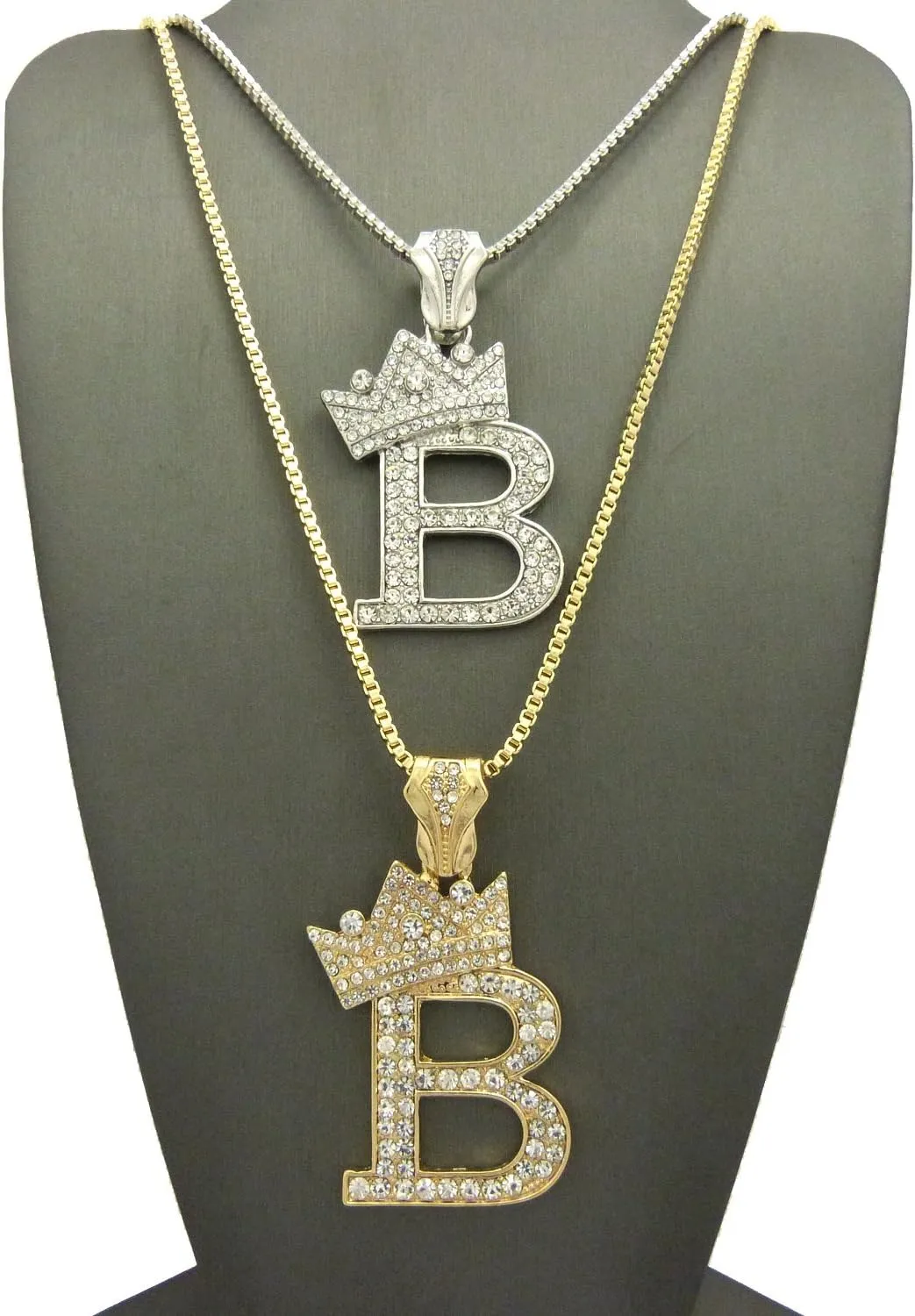 NYFASHION101 Dual Tilted Crown on Initial B Pendant Set w/Chain Necklace