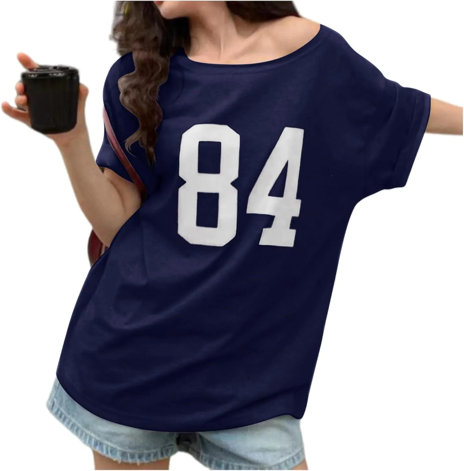 Off The Shoulder Tops for Women Short Sleeve Y2K Jersey Number Graphic Oversized Tshirts E-Girl Tees