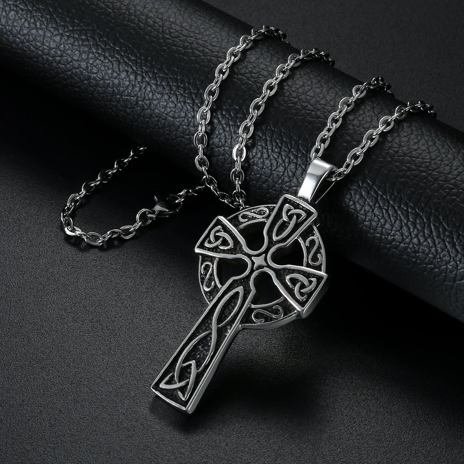 OIDEA Stainless Steel Celtic Irish Knot Cross Pendant Necklace,Dual Layer Two-Tone Jesus Crucifix Cross