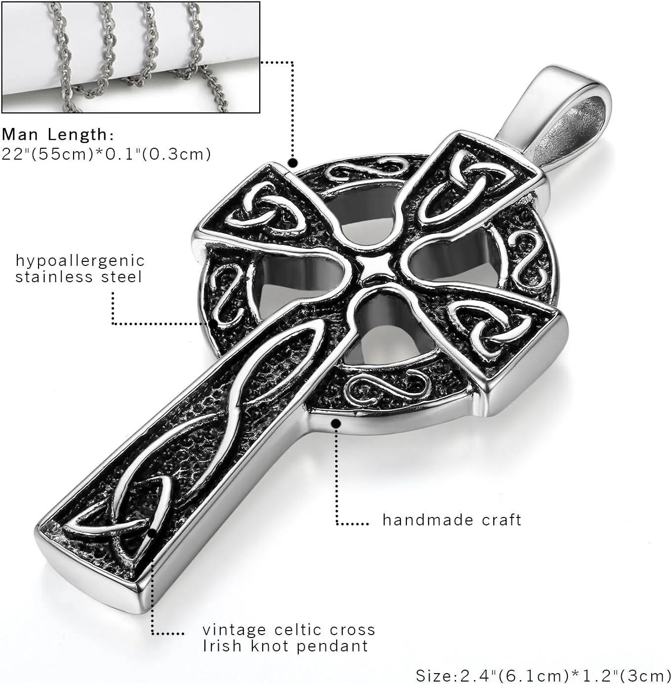 OIDEA Stainless Steel Celtic Irish Knot Cross Pendant Necklace,Dual Layer Two-Tone Jesus Crucifix Cross