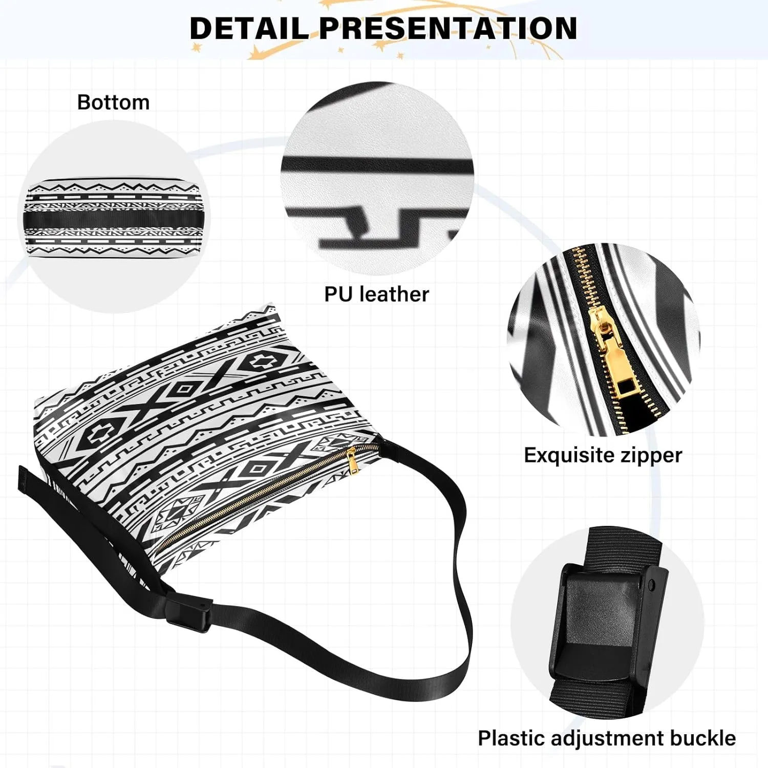 Oldstyle African Textile Leather Shoulder Bag, Lightweight Shoulder Hobo Bag, Long Shoulder Bag Women