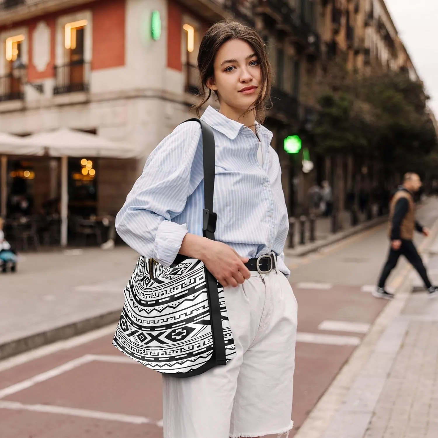 Oldstyle African Textile Leather Shoulder Bag, Lightweight Shoulder Hobo Bag, Long Shoulder Bag Women