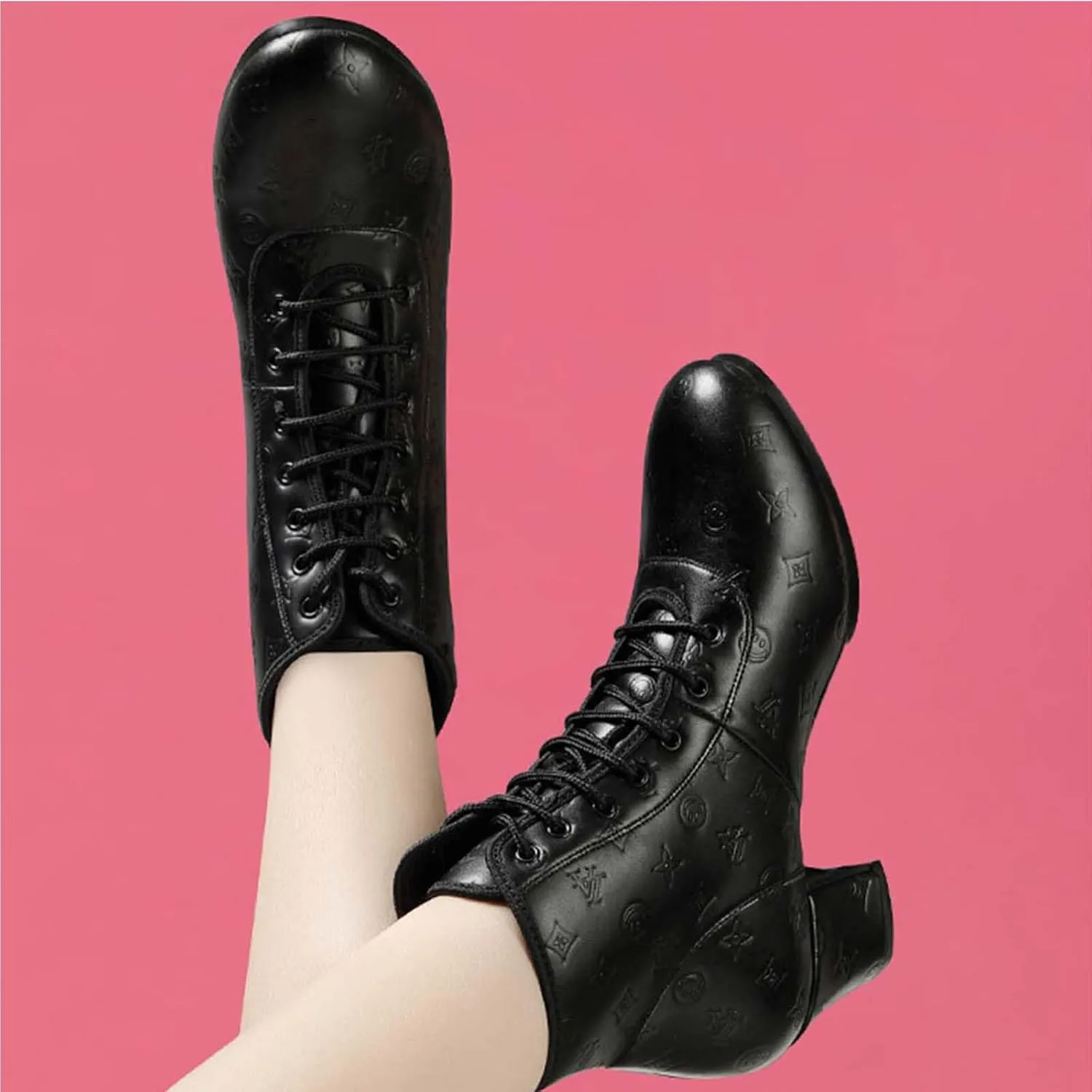 ONAIC Jazz Boots for Womens Leather Dance Boots Ballroom Dance Shoes Salsa Tango Sneakers