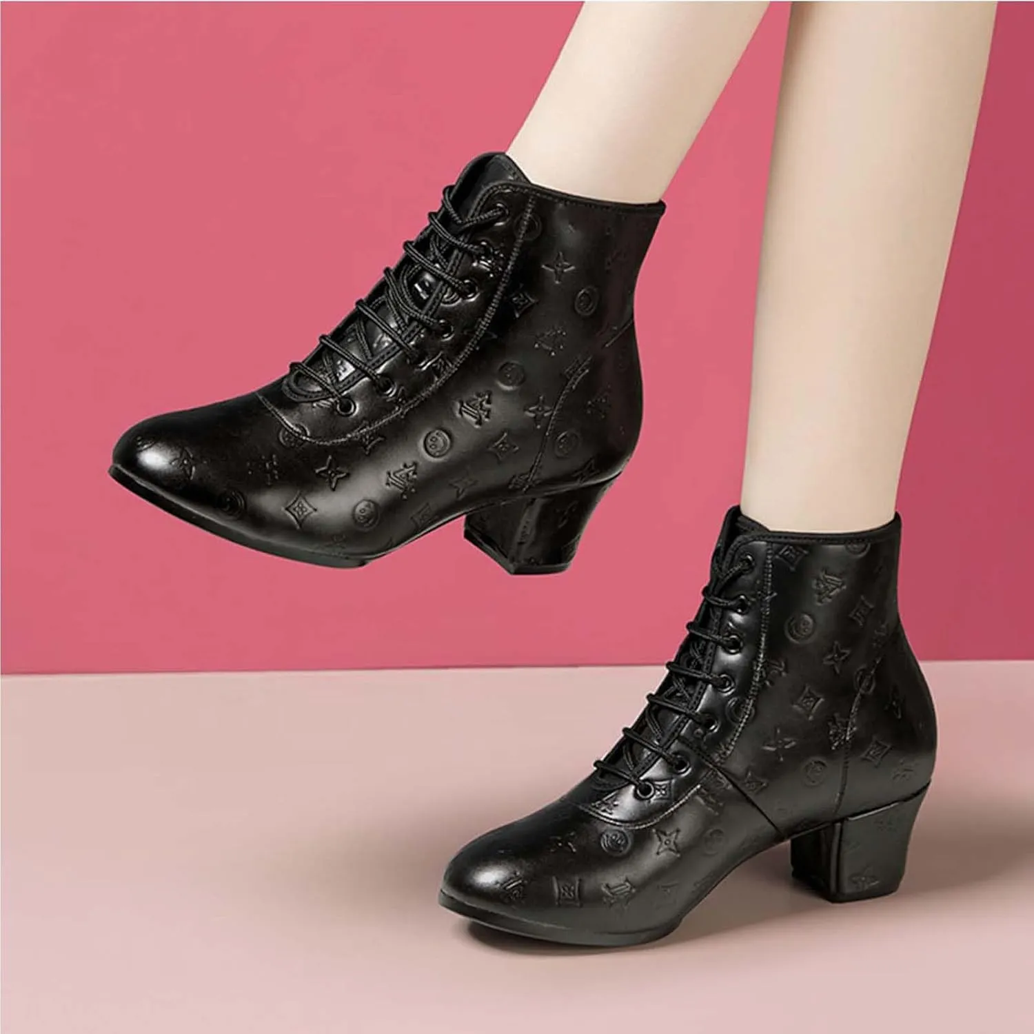 ONAIC Jazz Boots for Womens Leather Dance Boots Ballroom Dance Shoes Salsa Tango Sneakers
