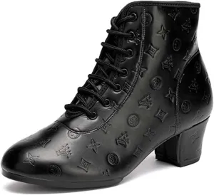 ONAIC Jazz Boots for Womens Leather Dance Boots Ballroom Dance Shoes Salsa Tango Sneakers