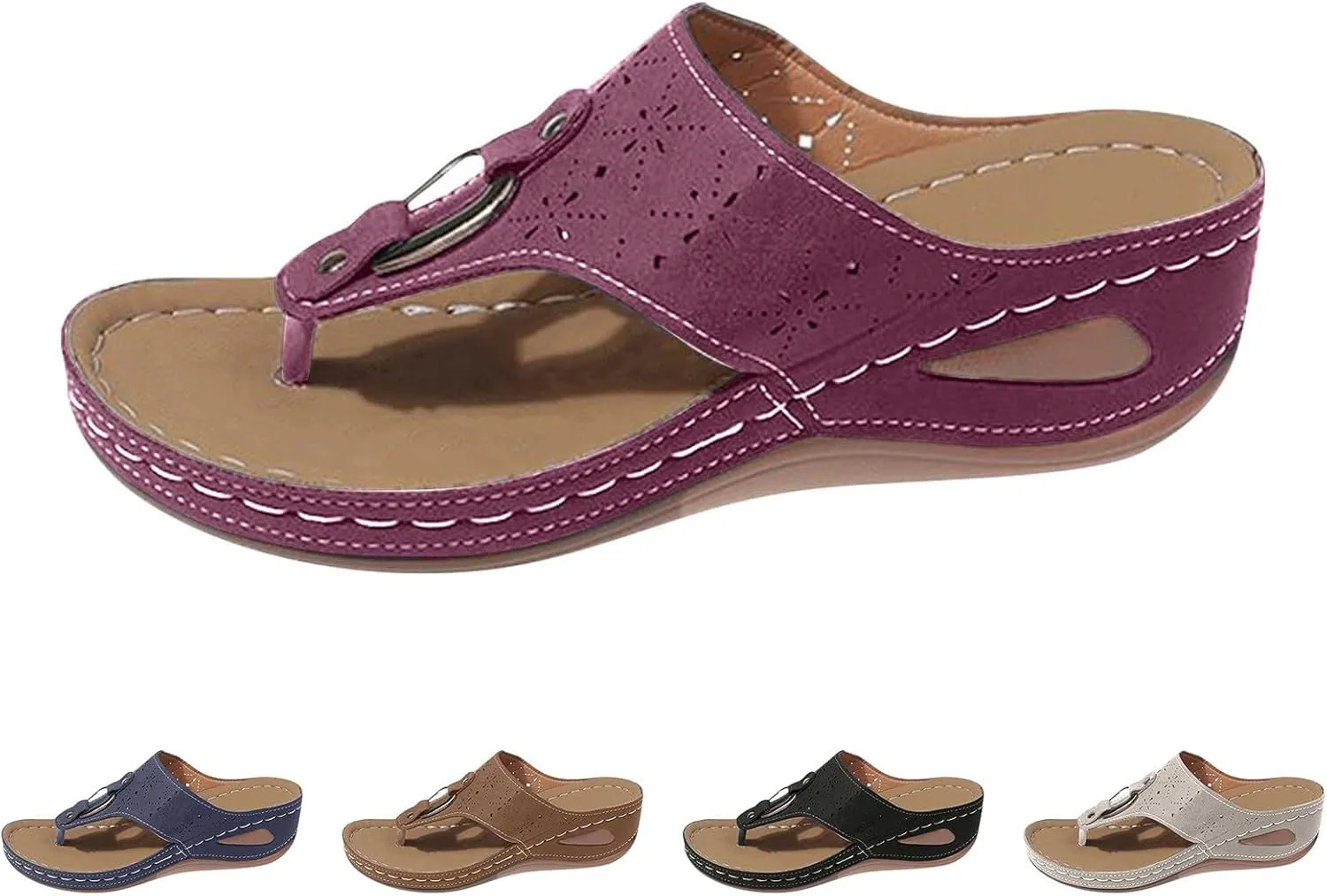 Orthopedic Flip Flops Women Arch Support Summer Slip On Wedge Slippers Comfortable Open Toe Thong Sandal Wide Width Beach Slides