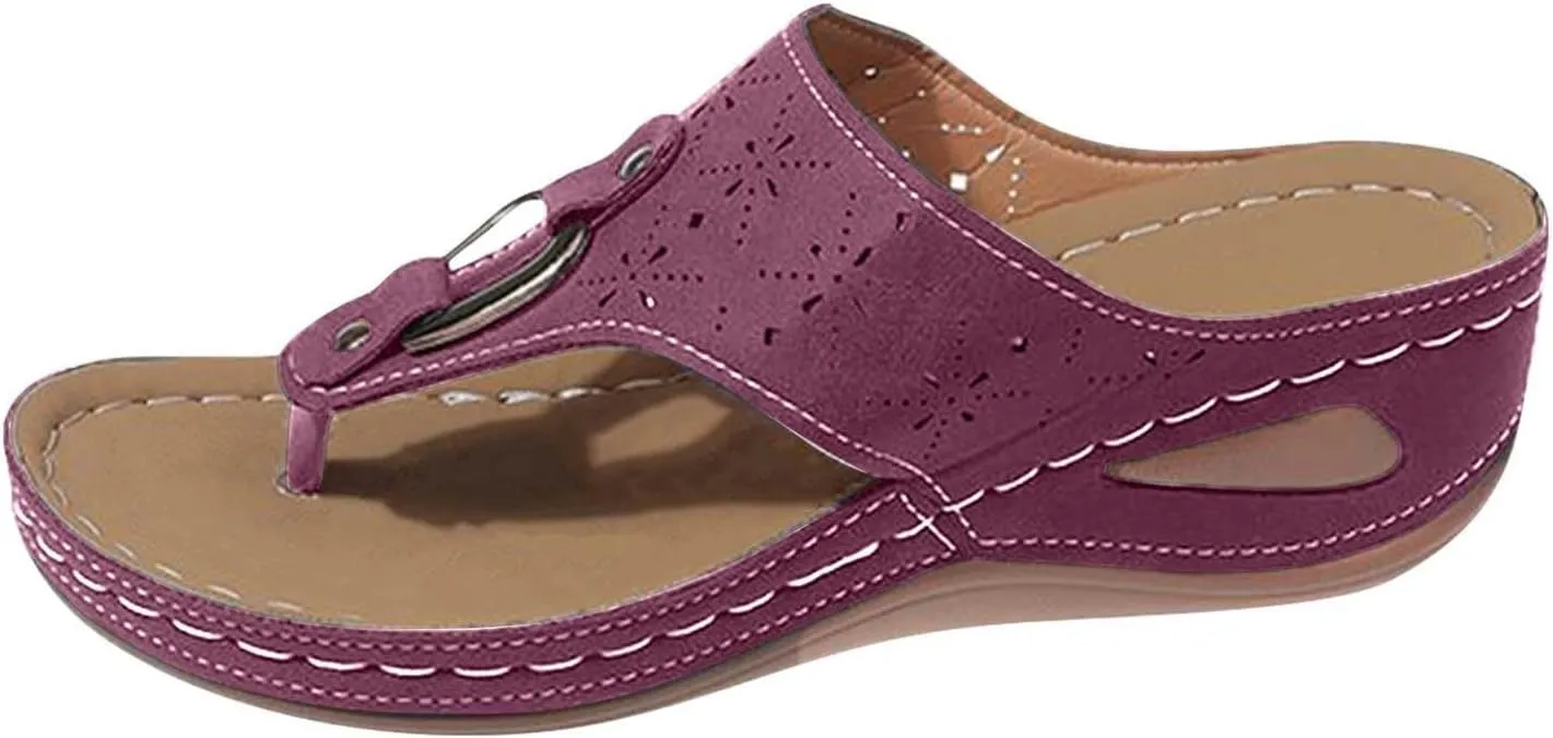 Orthopedic Flip Flops Women Arch Support Summer Slip On Wedge Slippers Comfortable Open Toe Thong Sandal Wide Width Beach Slides