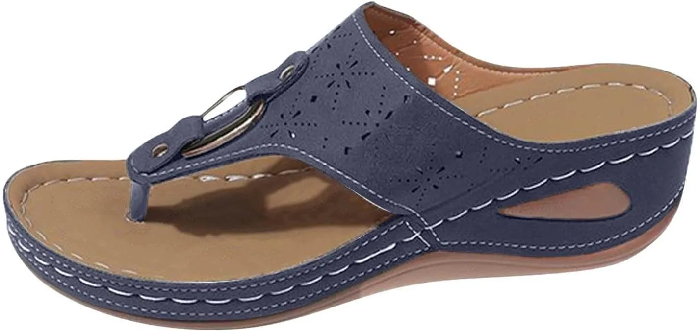 Orthopedic Flip Flops Women Arch Support Summer Slip On Wedge Slippers Comfortable Open Toe Thong Sandal Wide Width Beach Slides
