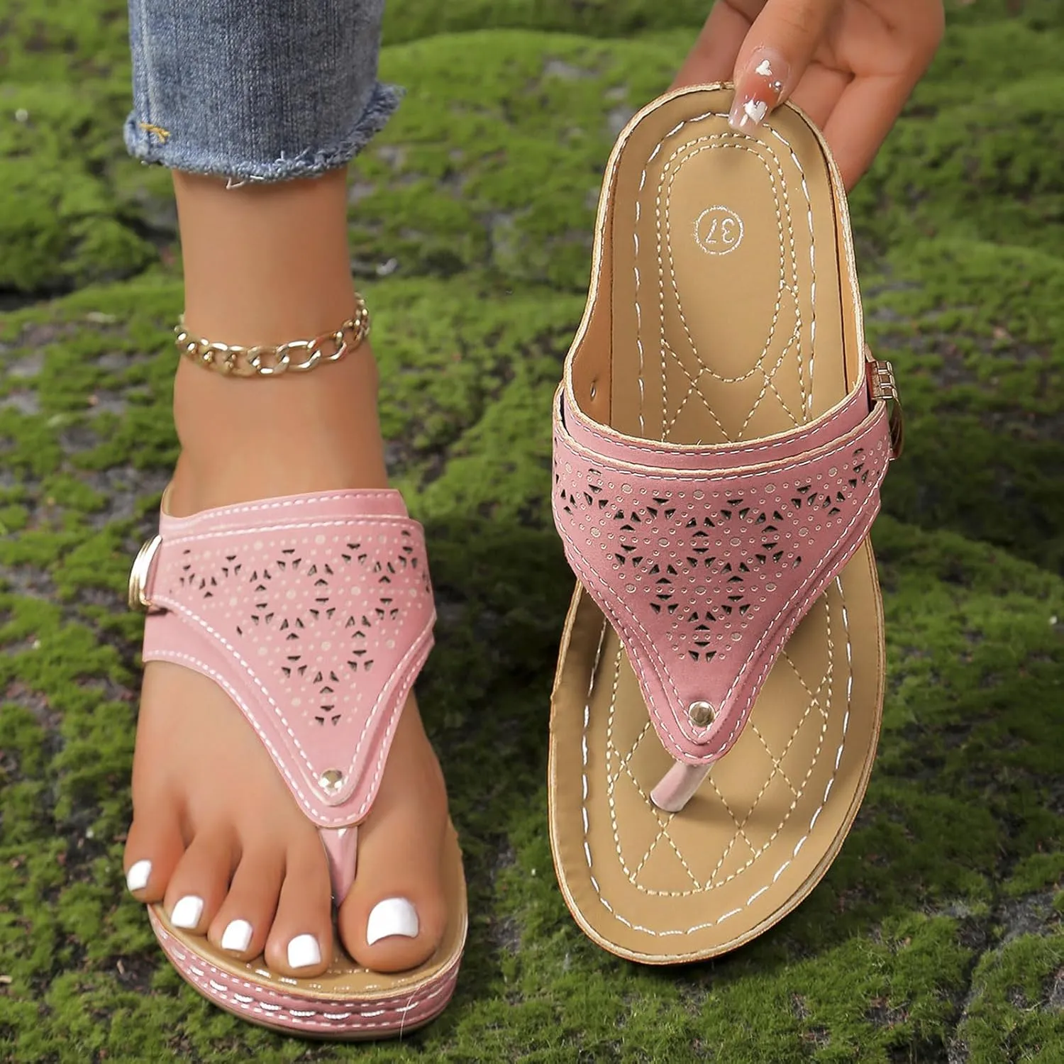 Orthopedic Sandals for Women 2025 Summer Arch Support Platform Sandals, Hollow Clip Toe Breathable Slippers Comfortable Flip Flops Wedge Casual Slip on Slippers All Day Comfort