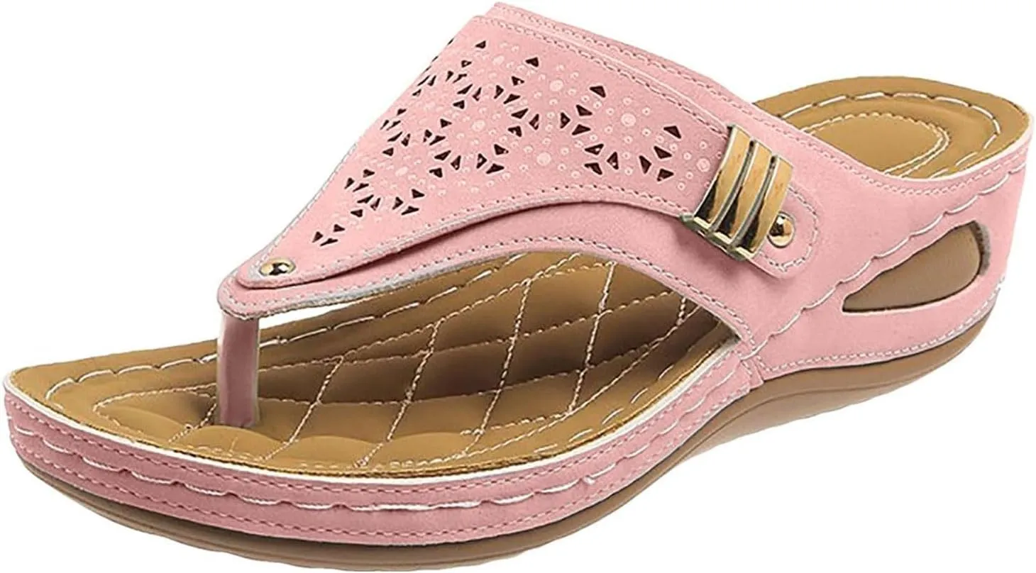 Orthopedic Sandals for Women 2025 Summer Arch Support Platform Sandals, Hollow Clip Toe Breathable Slippers Comfortable Flip Flops Wedge Casual Slip on Slippers All Day Comfort