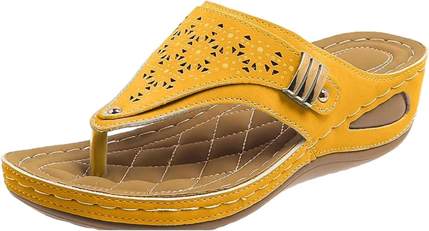 Orthopedic Sandals for Women 2025 Summer Arch Support Platform Sandals, Hollow Clip Toe Breathable Slippers Comfortable Flip Flops Wedge Casual Slip on Slippers All Day Comfort