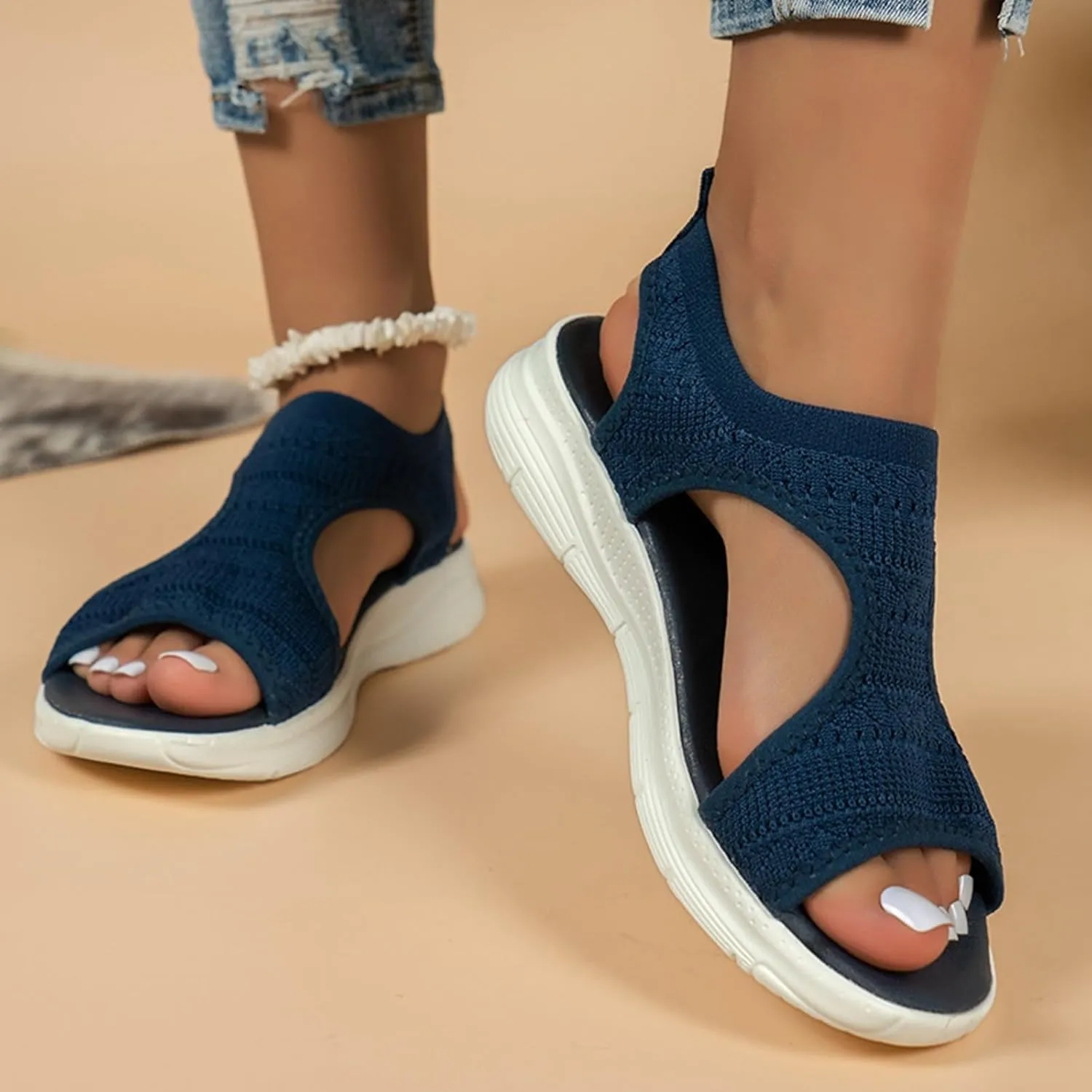 Orthopedic Sandals for Women Arch Support Sandals Women's Comfortable Plantar Fasciitis Non-Slip Sandal, Casual Open Toe Mesh Sport Shoes Walking Platform Dress Sandal
