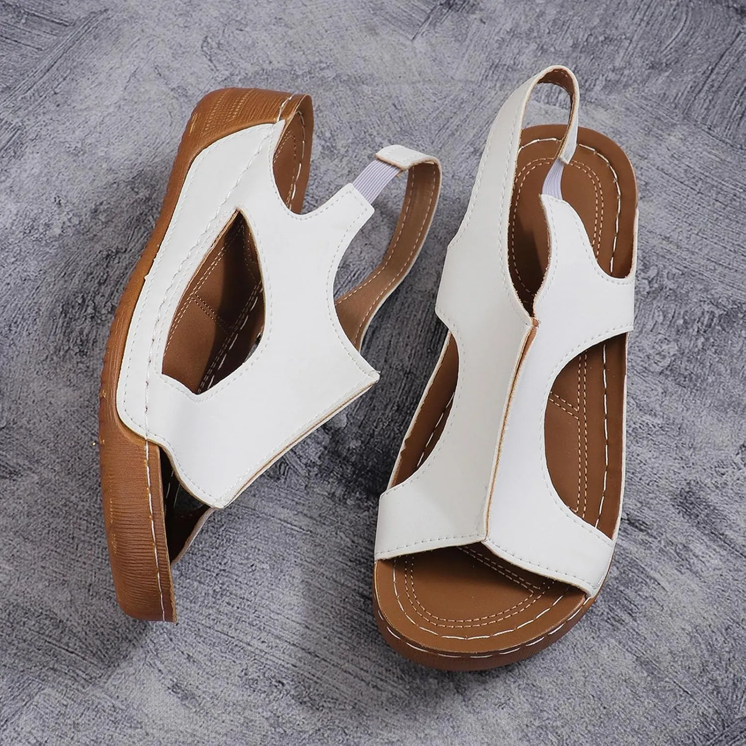 Orthopedic Sandals for Women Summer Comfortable Dressy Casual Slides Sandals Open Toe Elastic Ankle Strap Slip On Sandal Ladies Beach Walking Shoes Indoor Outdoor