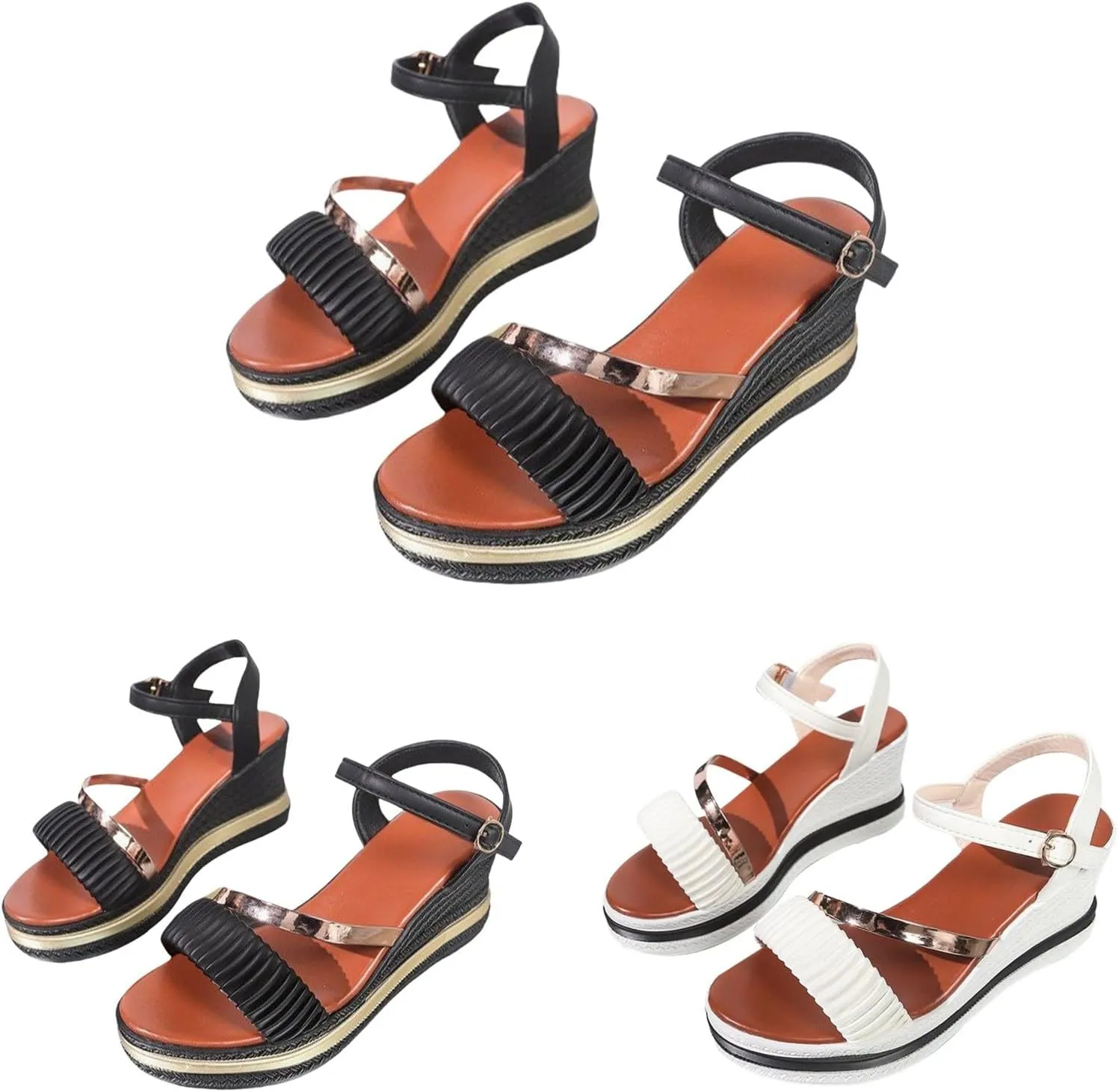Orthopedic Sandals for Women Wedge Slippers with Arch Support Summer Dressy Open Toe Ankle Strap Beach Slides Casual Slip on Dress Shoes