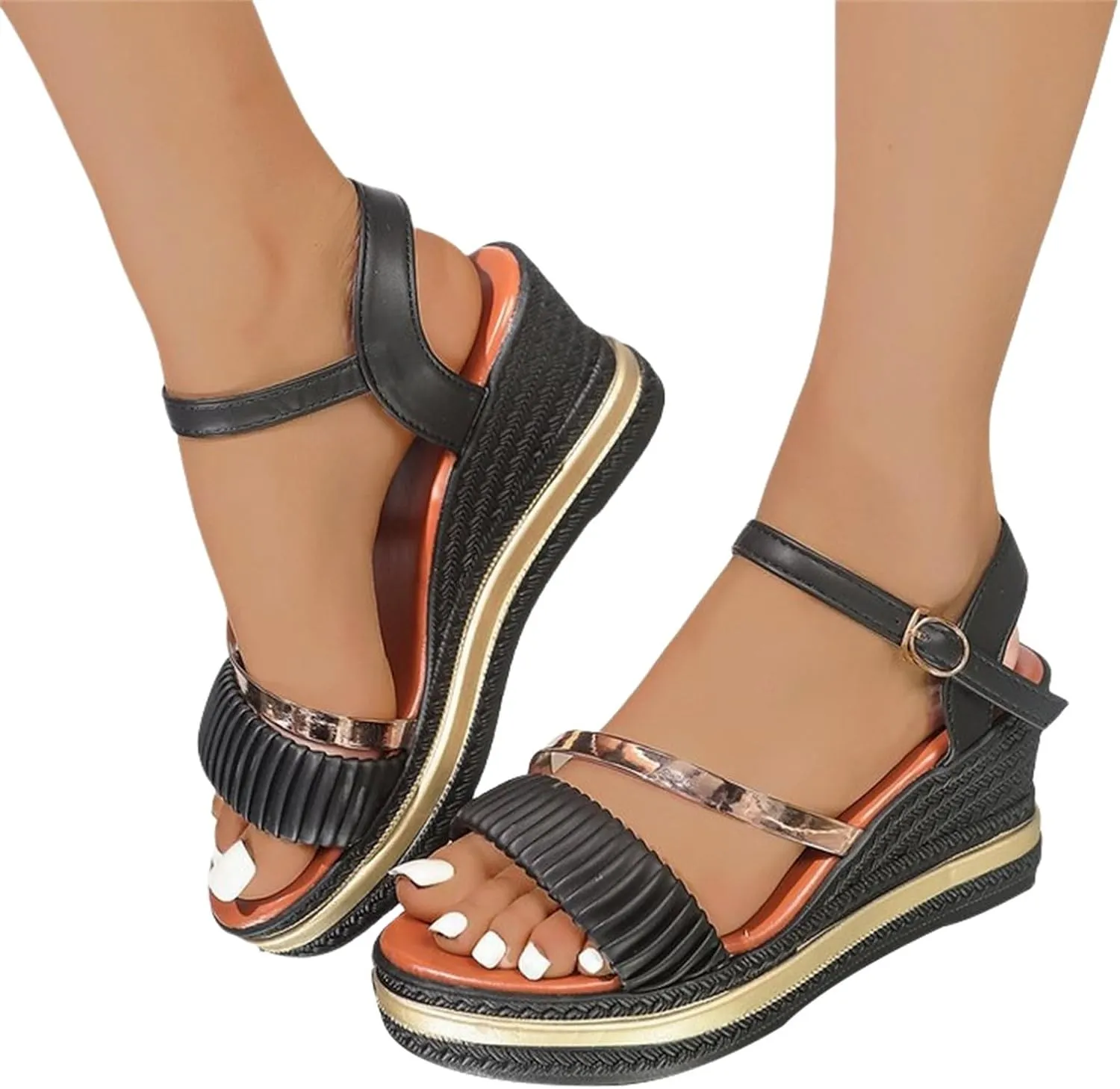 Orthopedic Sandals for Women Wedge Slippers with Arch Support Summer Dressy Open Toe Ankle Strap Beach Slides Casual Slip on Dress Shoes