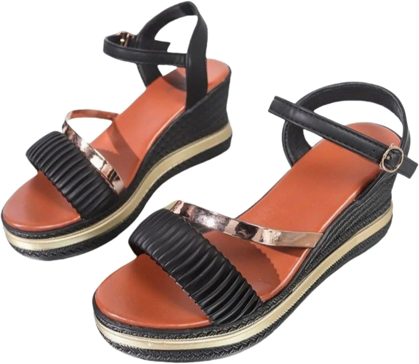 Orthopedic Sandals for Women Wedge Slippers with Arch Support Summer Dressy Open Toe Ankle Strap Beach Slides Casual Slip on Dress Shoes