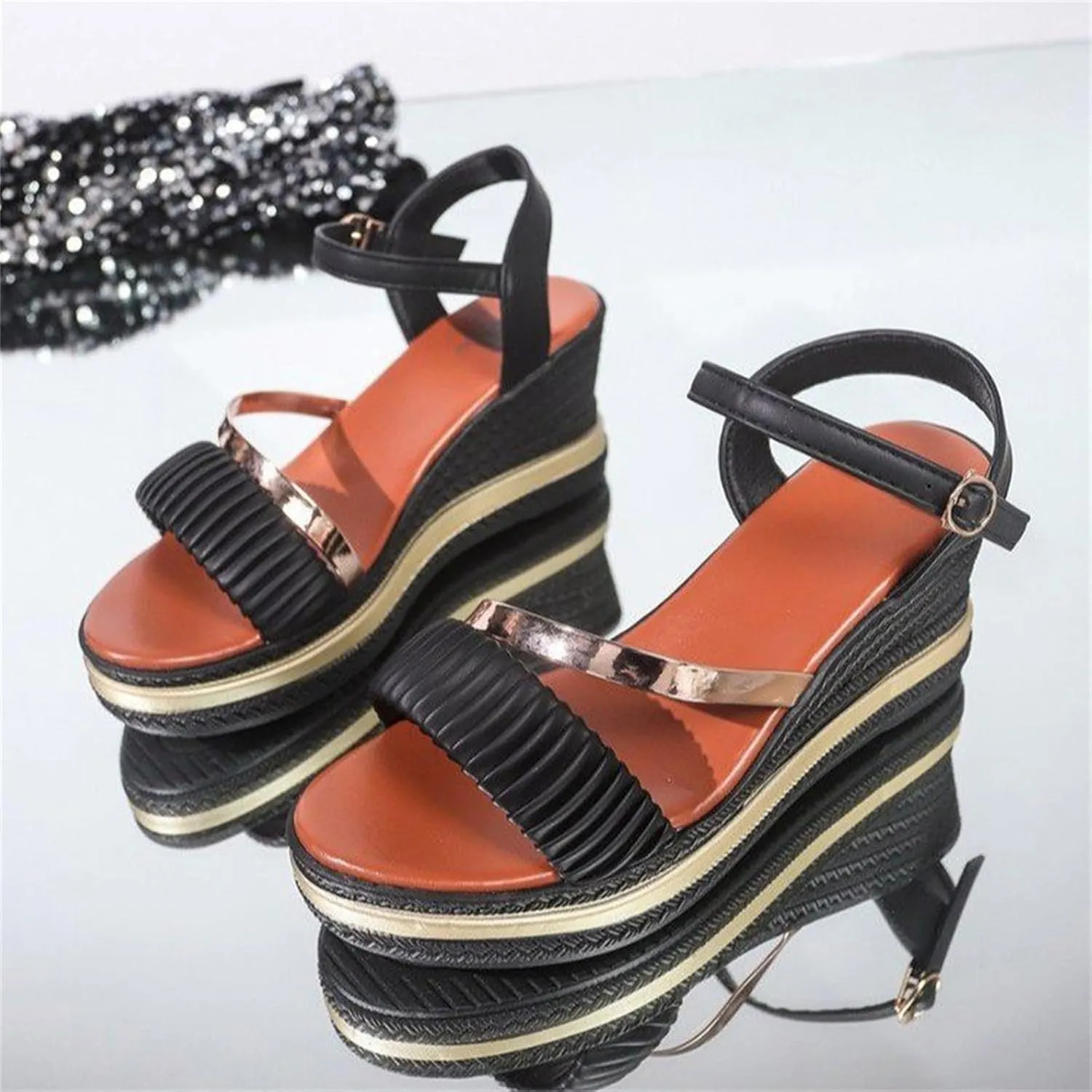 Orthopedic Sandals for Women Wedge Slippers with Arch Support Summer Dressy Open Toe Ankle Strap Beach Slides Casual Slip on Dress Shoes