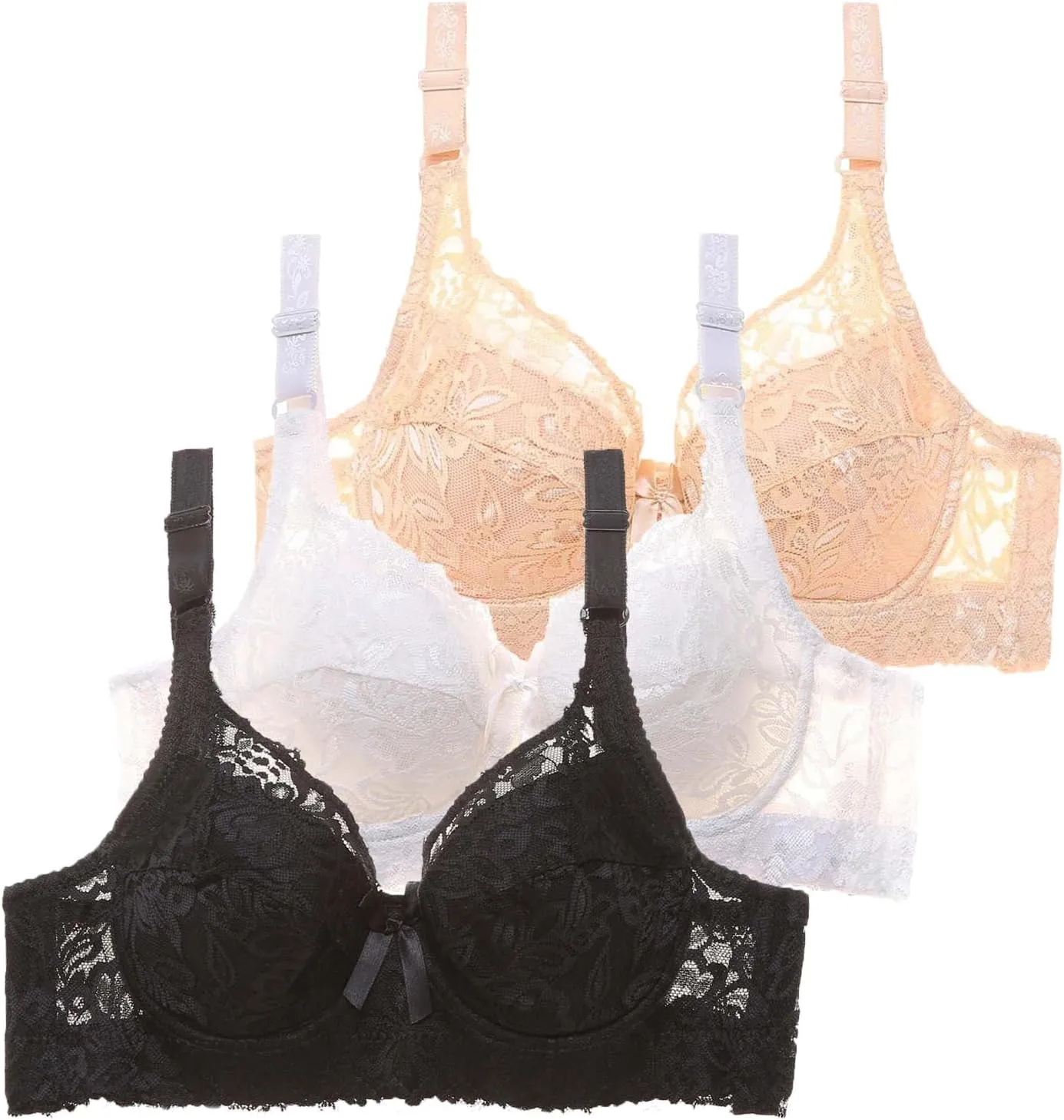 Pack of 3 Minimizer Bra Sets for Women - Plus Size Lace Bra Womans Full Coverage Bras Unlined Underwire Bra for Heavy Breast