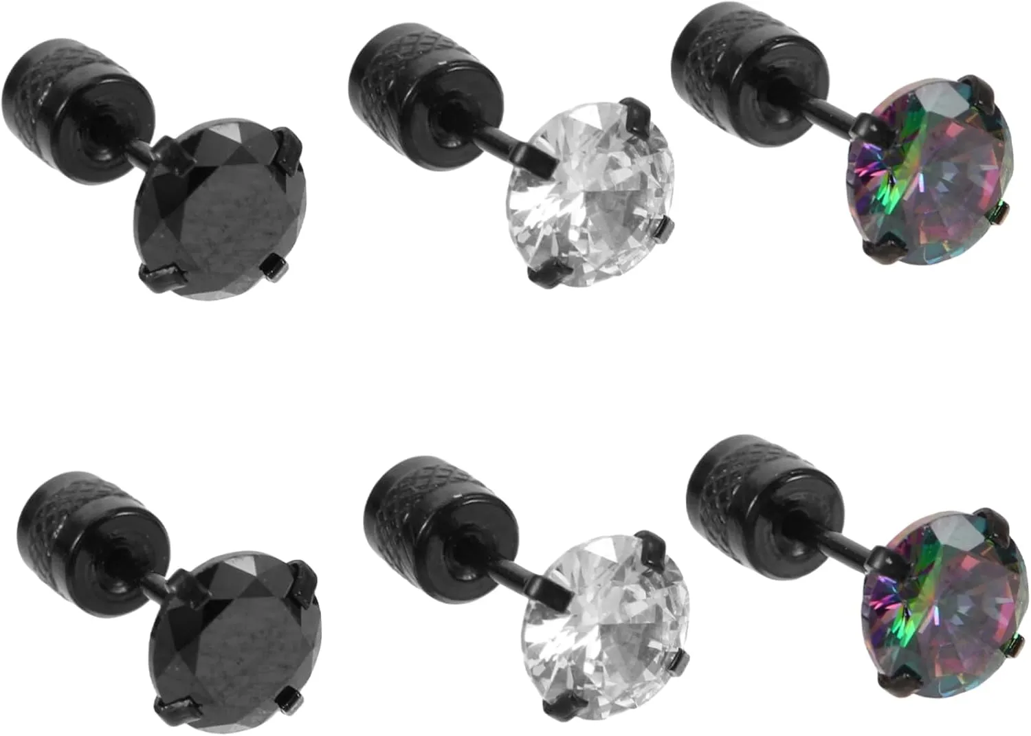 PartyKindom Elegant Minimalist Earrings for Men Women 3 Pairs Cubic Zirconia Studs Comfortable Titanium Steel Earring for Occasions