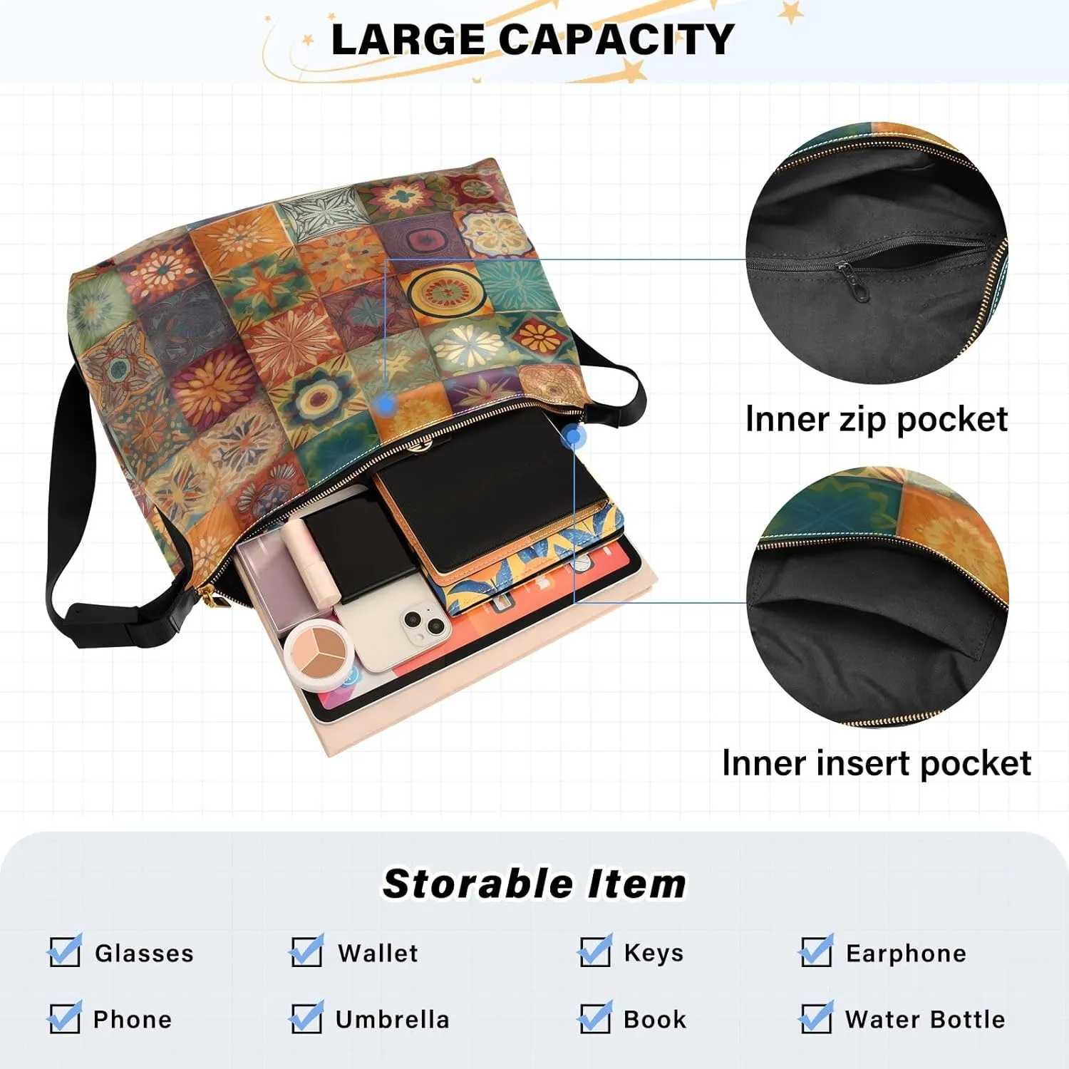 Patches of Buttons with Colors Cross Body Shoulder Bag Leather, Women's Shoulder Bag, Leather Shoulder Bag