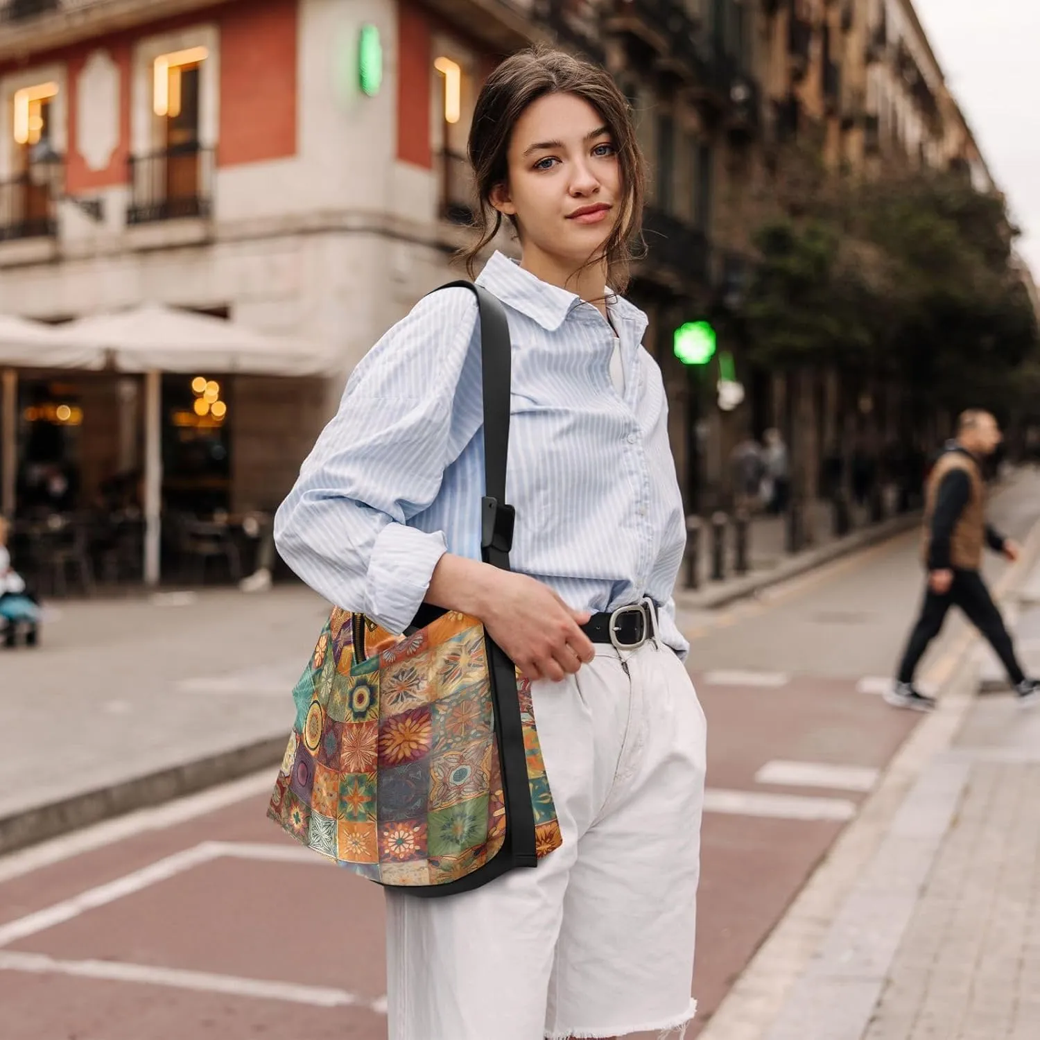 Patches of Buttons with Colors Cross Body Shoulder Bag Leather, Women's Shoulder Bag, Leather Shoulder Bag