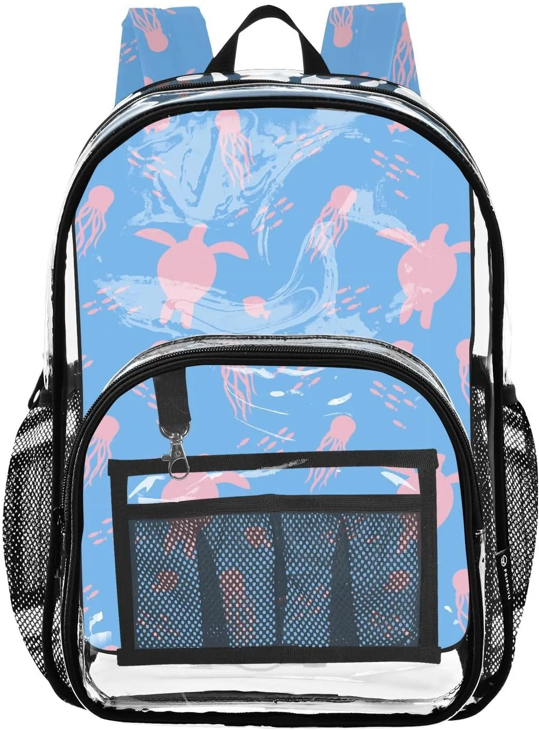 Pink Blue Turtles Clear Backpack Transparent Bag for Girls Boys Kids Backpacks See Through Bookbag Plastic Daypack for School Stadium Travel Large Capacity