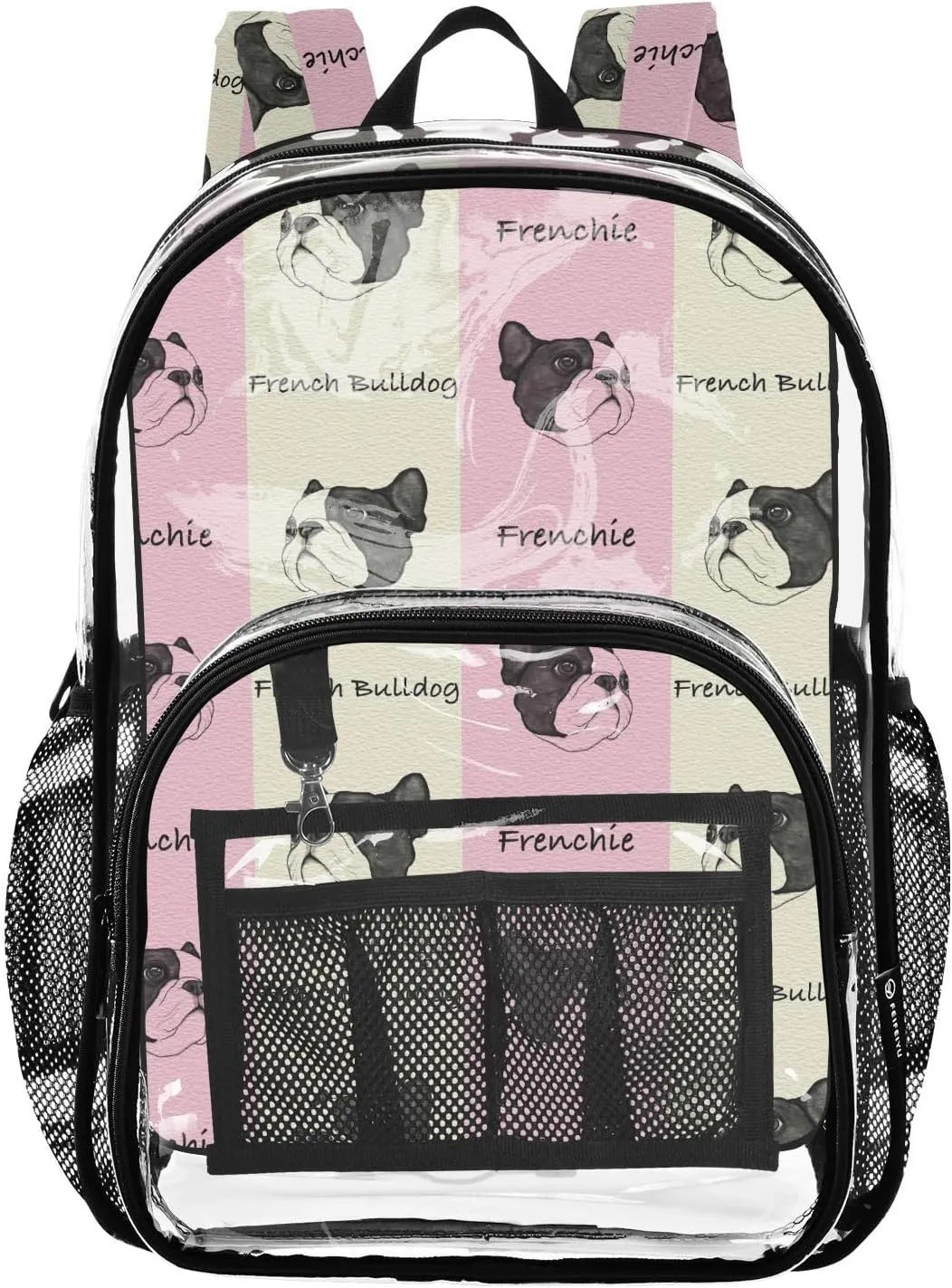 Pink Stripes Bulldogs Clear Backpack PVC Backpacks for Kids Girls Boys Transparent Bookbag Plastic Toddler Daypack Bags for Stadium Events School Travel