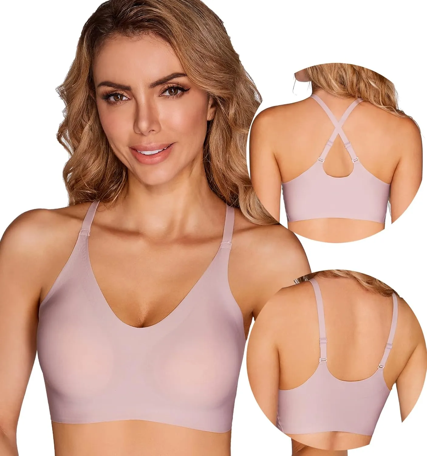 PRETTYWELL Bras for Women Comfort Seamless Bra, Cross Back Adjustable Bralette Bra, Wireless Everyday Bras for Women A-C Cup