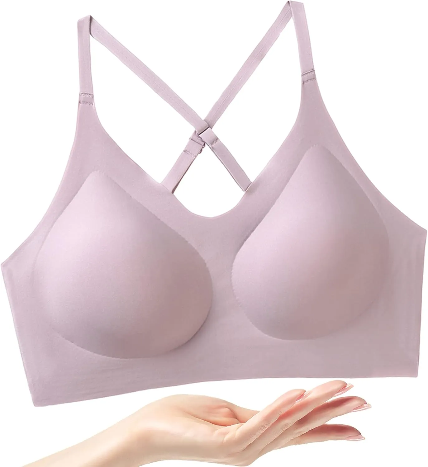 PRETTYWELL Bras for Women Comfort Seamless Bra, Cross Back Adjustable Bralette Bra, Wireless Everyday Bras for Women A-C Cup