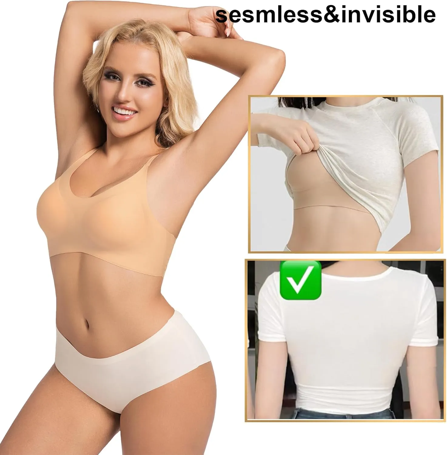 PRETTYWELL Bras for Women Comfort Seamless Bra, Cross Back Adjustable Bralette Bra, Wireless Everyday Bras for Women A-C Cup