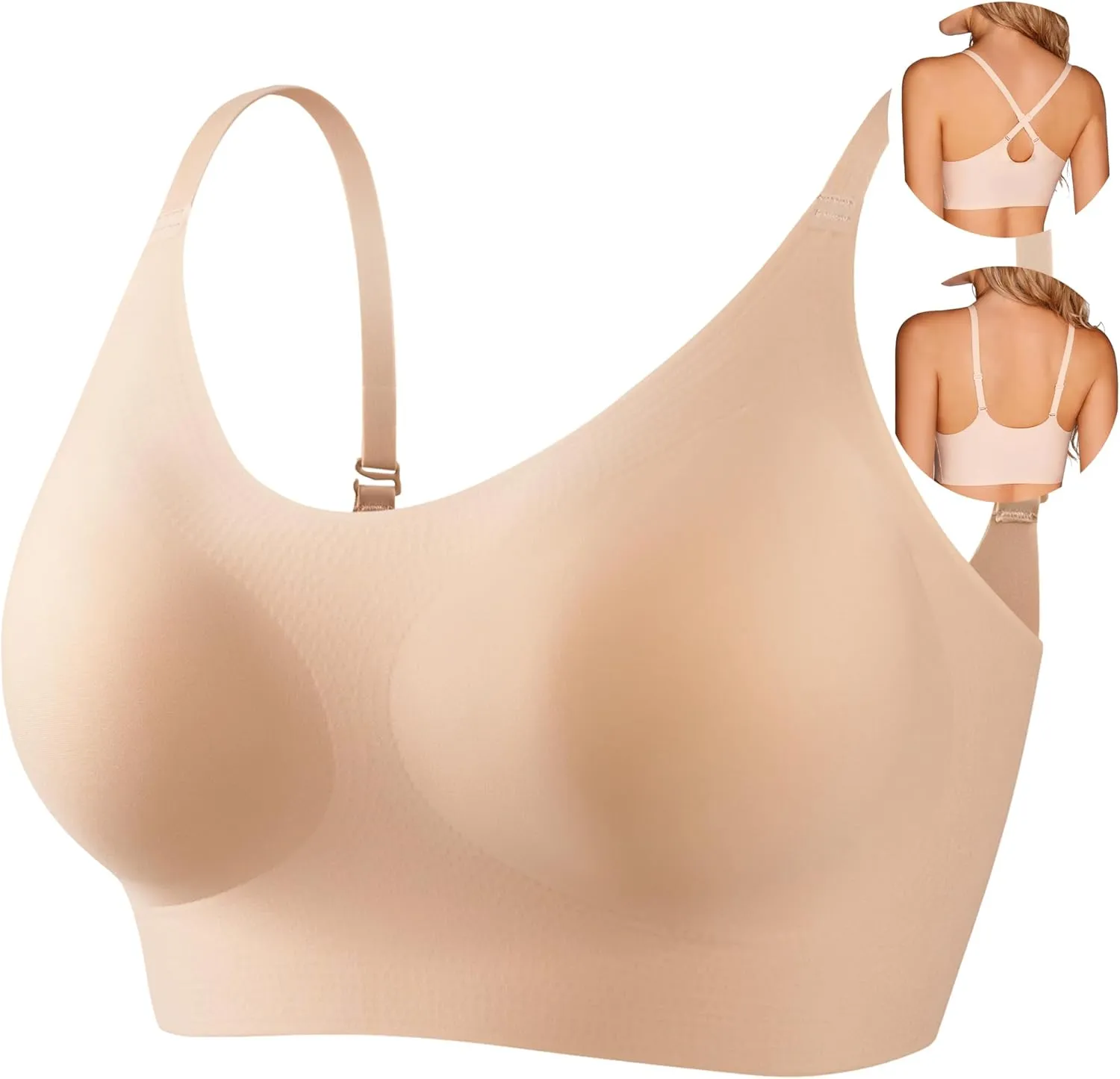 PRETTYWELL Bras for Women Comfort Seamless Bra, Cross Back Adjustable Bralette Bra, Wireless Everyday Bras for Women A-C Cup