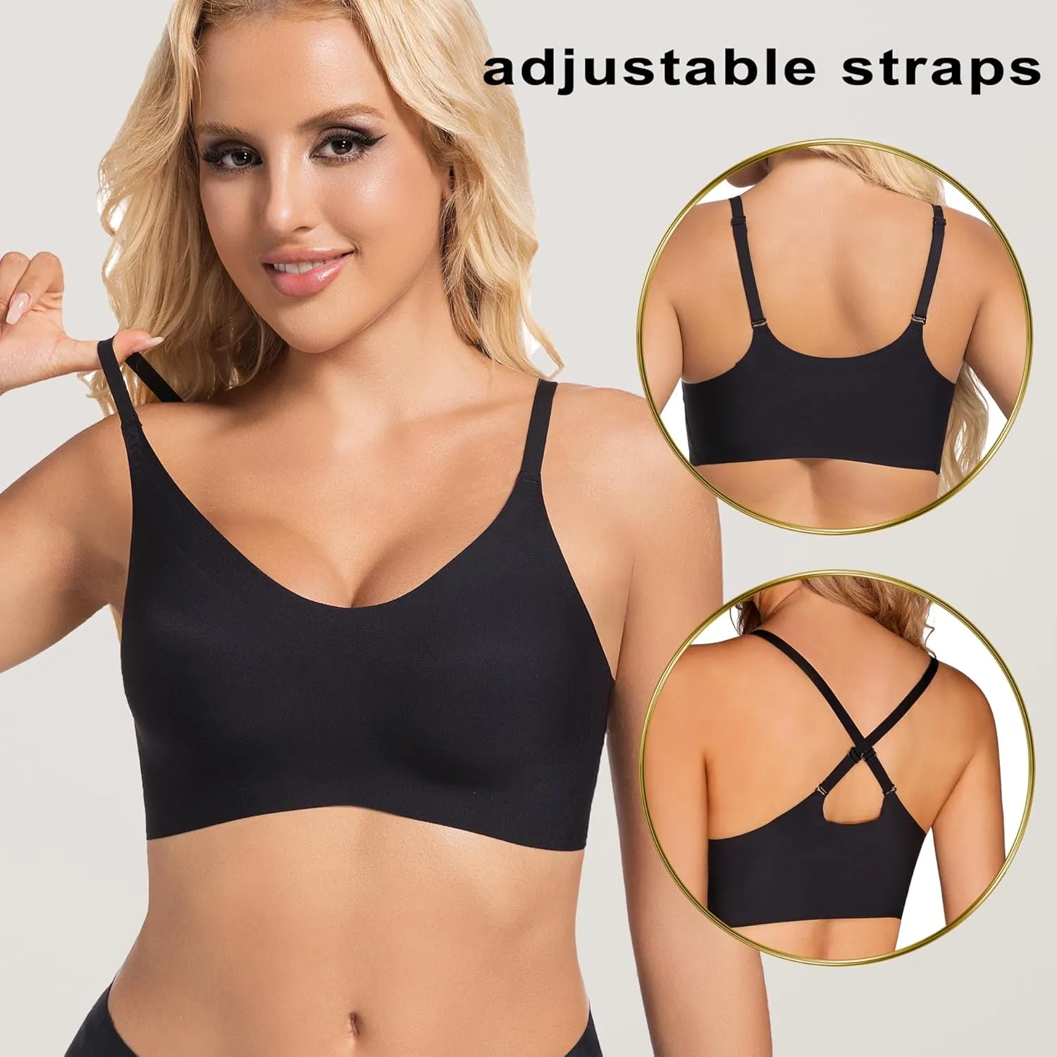 PRETTYWELL Bras for Women Comfort Seamless Bra, Cross Back Adjustable Bralette Bra, Wireless Everyday Bras for Women A-C Cup