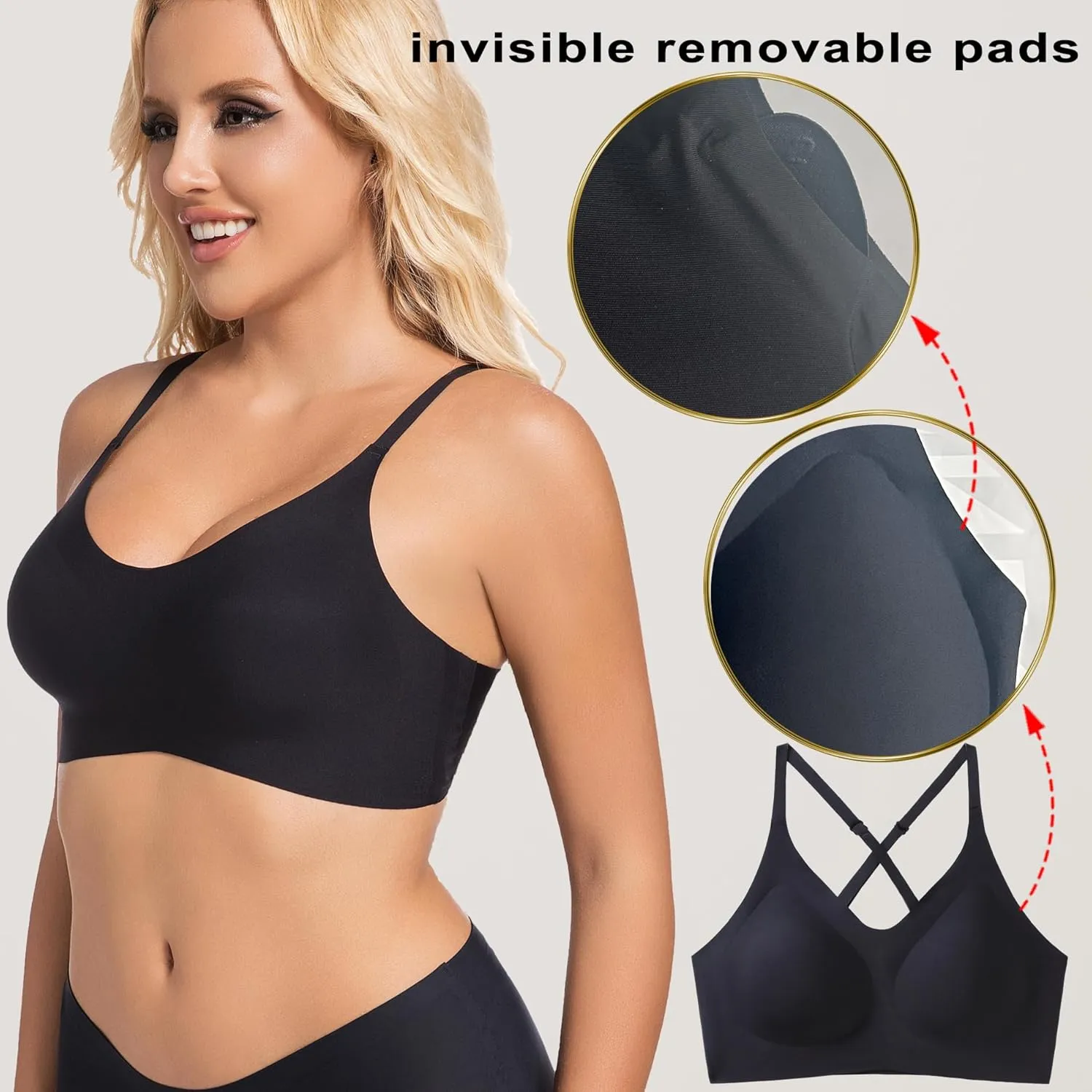 PRETTYWELL Bras for Women Comfort Seamless Bra, Cross Back Adjustable Bralette Bra, Wireless Everyday Bras for Women A-C Cup