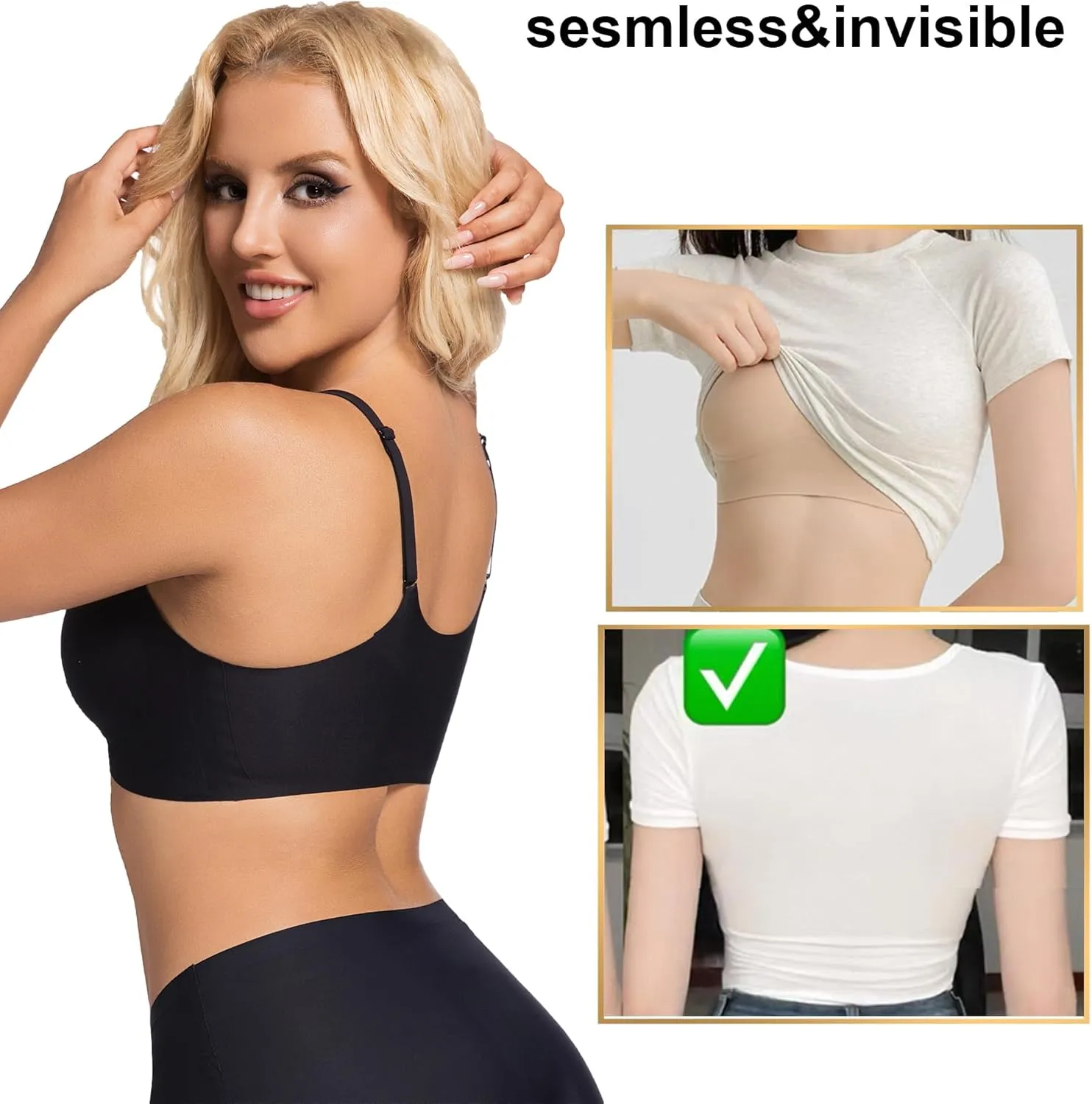 PRETTYWELL Bras for Women Comfort Seamless Bra, Cross Back Adjustable Bralette Bra, Wireless Everyday Bras for Women A-C Cup