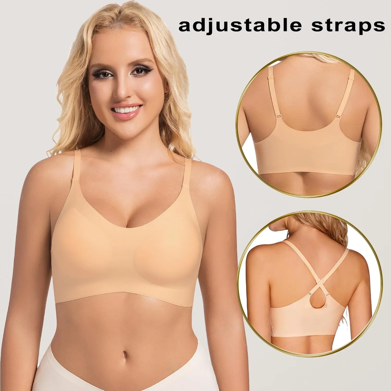 PRETTYWELL Bras for Women Comfort Seamless Bra, Cross Back Adjustable Bralette Bra, Wireless Everyday Bras for Women A-C Cup