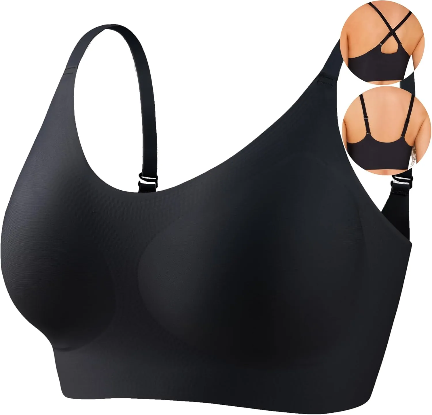 PRETTYWELL Bras for Women Comfort Seamless Bra, Cross Back Adjustable Bralette Bra, Wireless Everyday Bras for Women A-C Cup