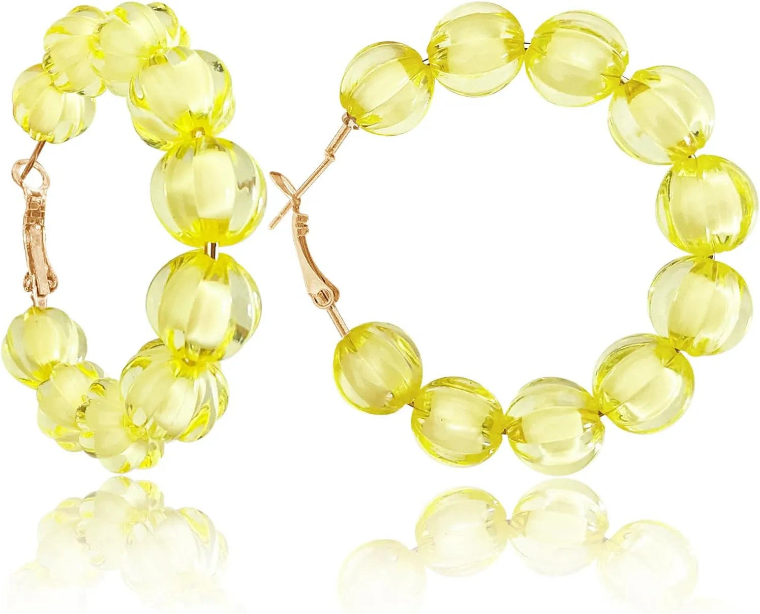 Pumpkin Shaped Candy Color Translucent Shiny Acrylic Bead Dangle Drop Earrings Bohemian Lantern Shaped Minimalist Beaded Hoop Earrings for Women