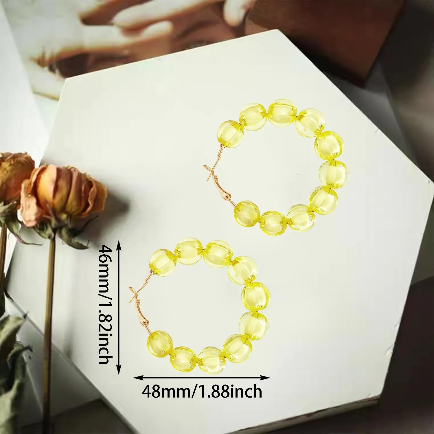 Pumpkin Shaped Candy Color Translucent Shiny Acrylic Bead Dangle Drop Earrings Bohemian Lantern Shaped Minimalist Beaded Hoop Earrings for Women