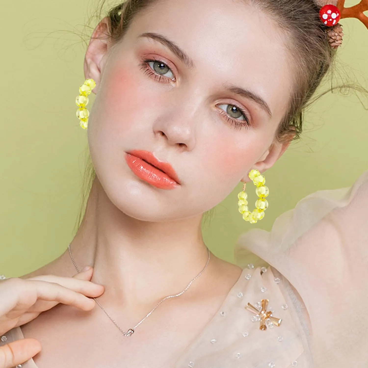 Pumpkin Shaped Candy Color Translucent Shiny Acrylic Bead Dangle Drop Earrings Bohemian Lantern Shaped Minimalist Beaded Hoop Earrings for Women