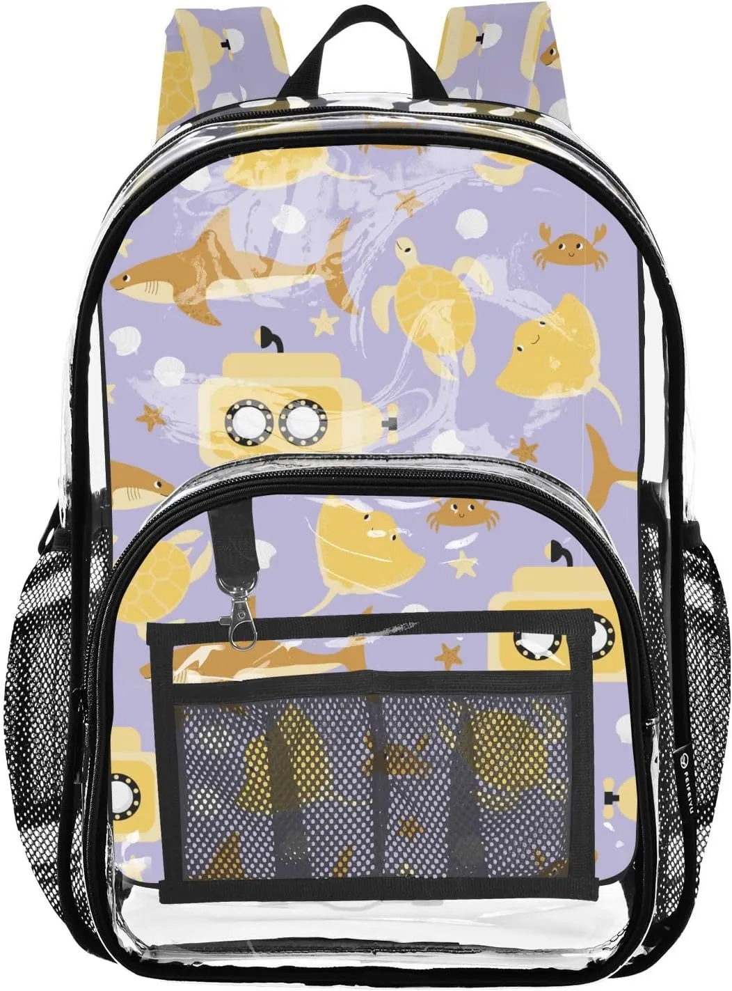 Purple Yellow Turtles Clear Backpack Transparent Bag for Girls Boys Kids Backpacks See Through Bookbag Plastic Daypack for School Stadium Travel College